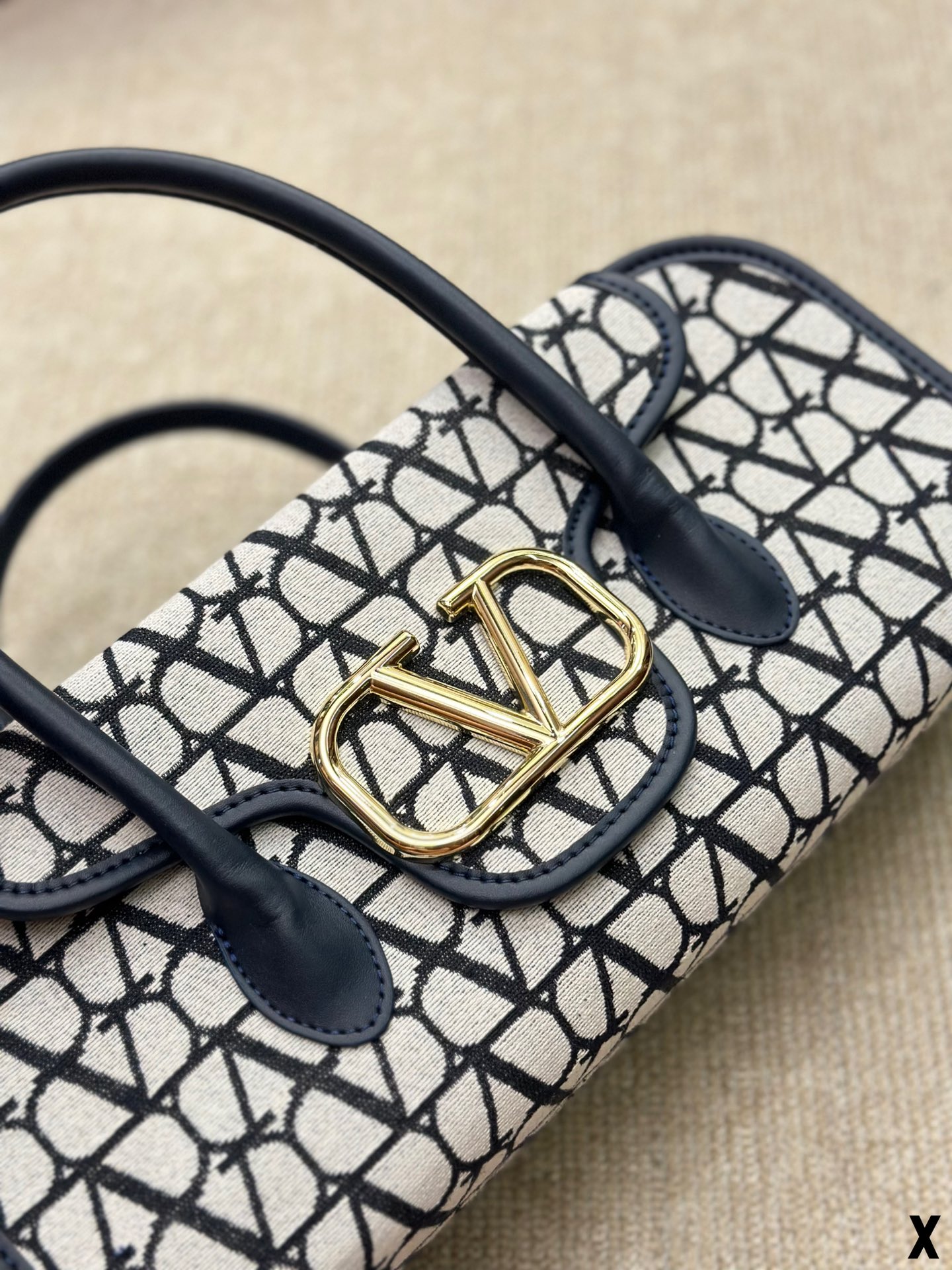 Valentino V-Logo LOCÒ Sheepskin and Fabric Handbag