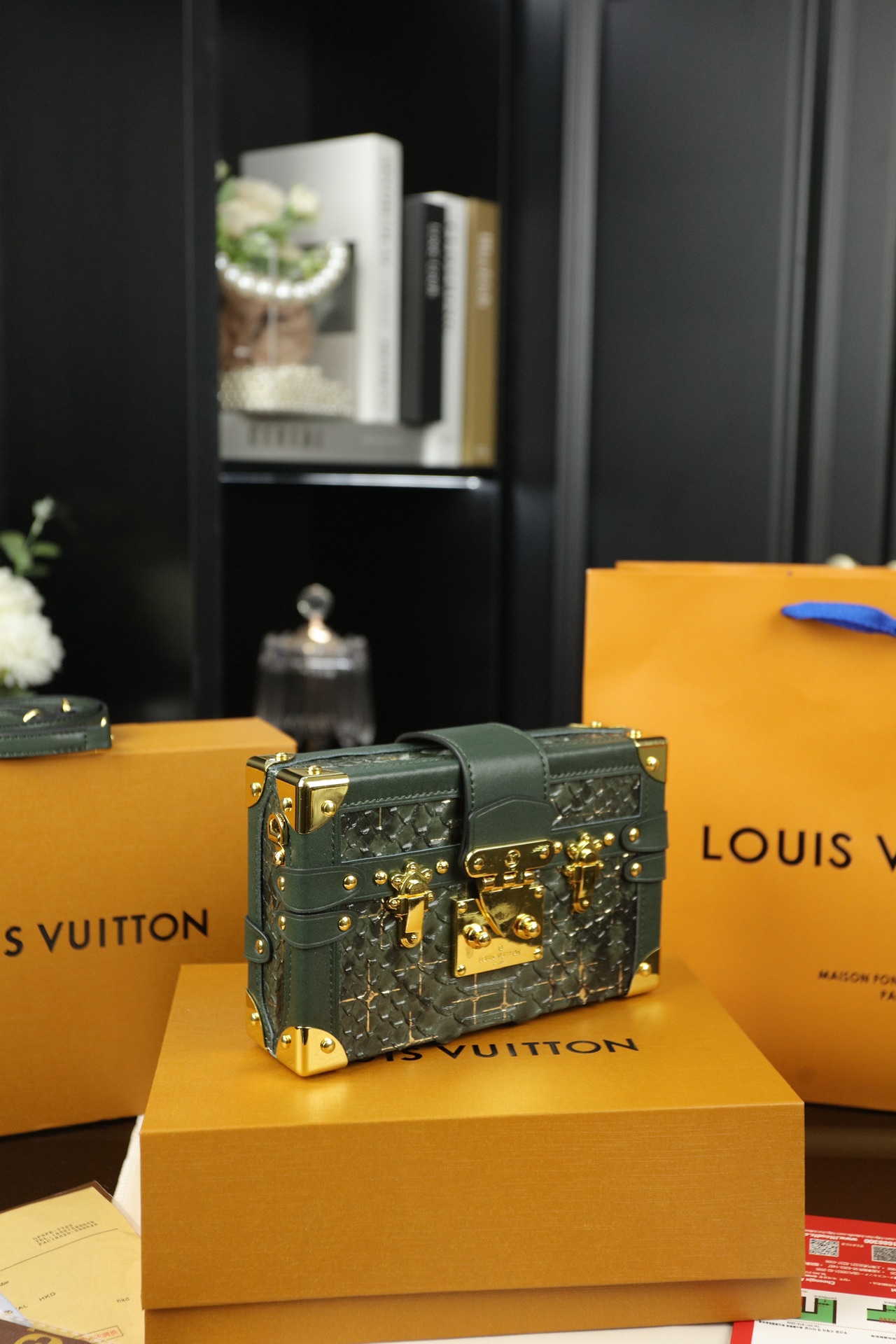 LV Petite Malle Crocodile-Textured Box Bag
