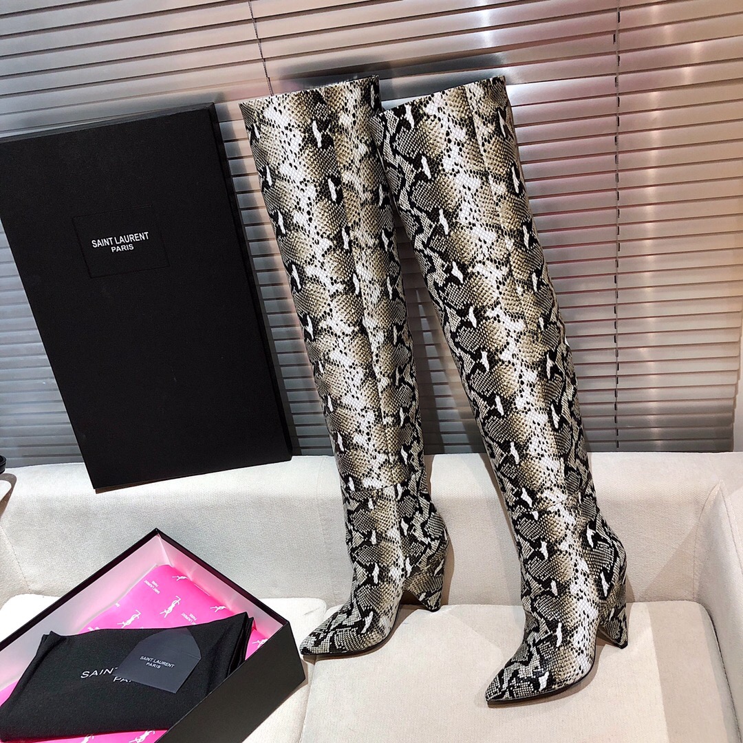 Saint Laurent Snakeskin Pointed-Toe Long Boots