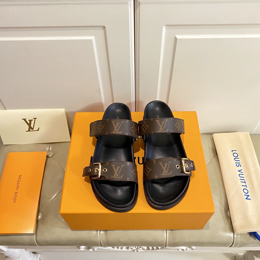LV Fashionable Classic Versatile Leather Slippers