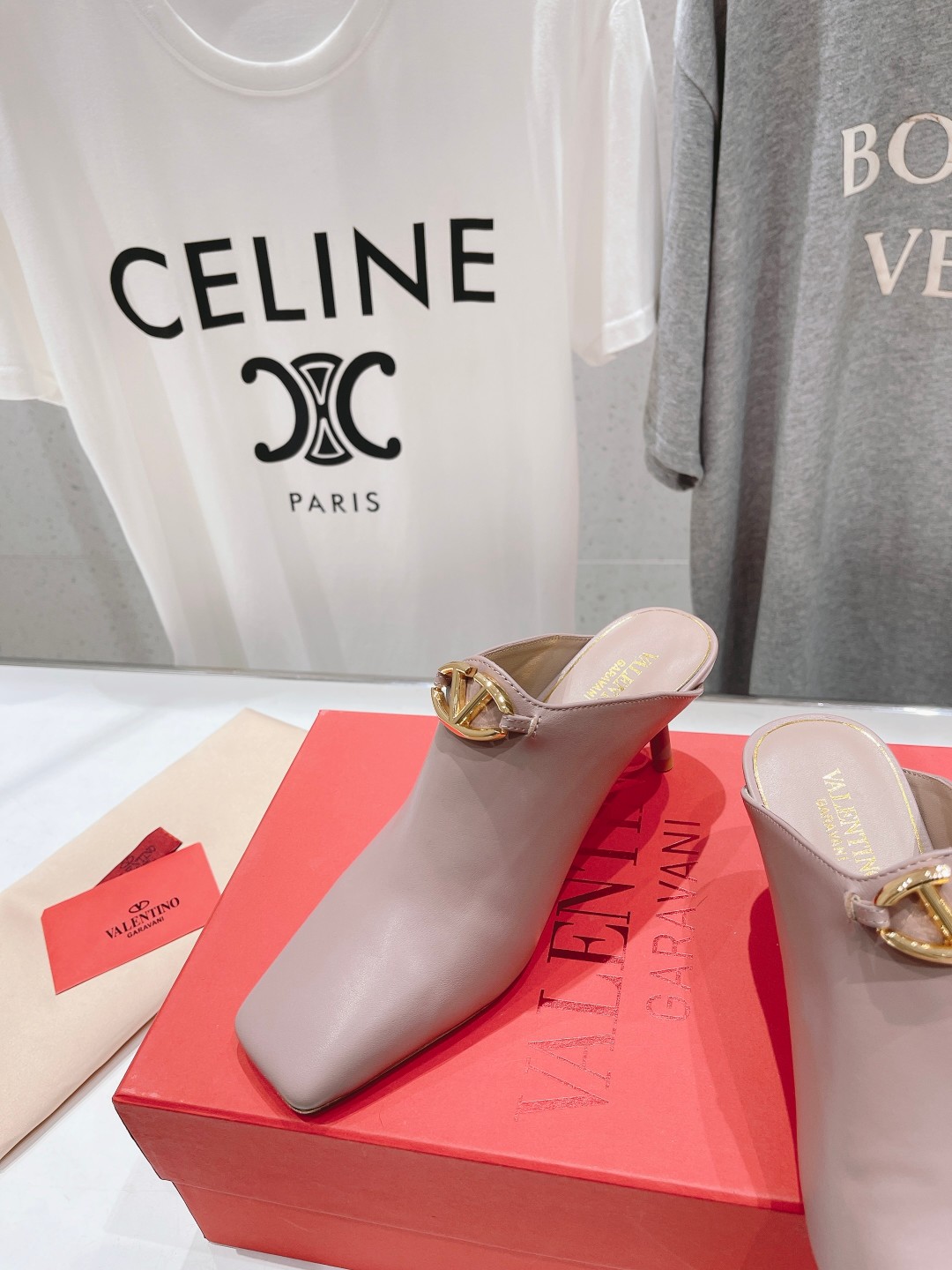 Valentino Square-Toe Leather High-Heeled Shoes