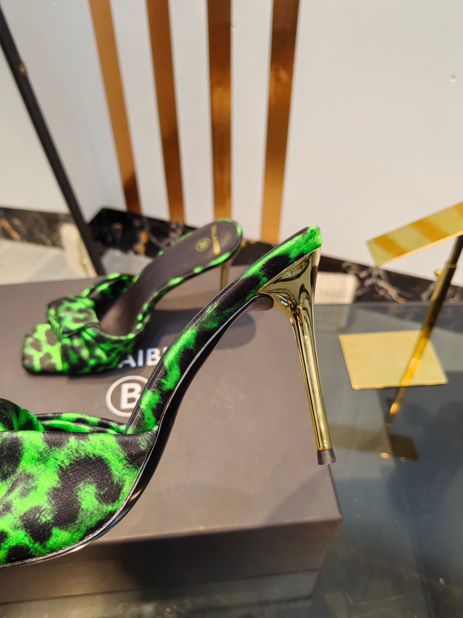 Balmain Square-Toed Leopard Print High-Heeled Slippers