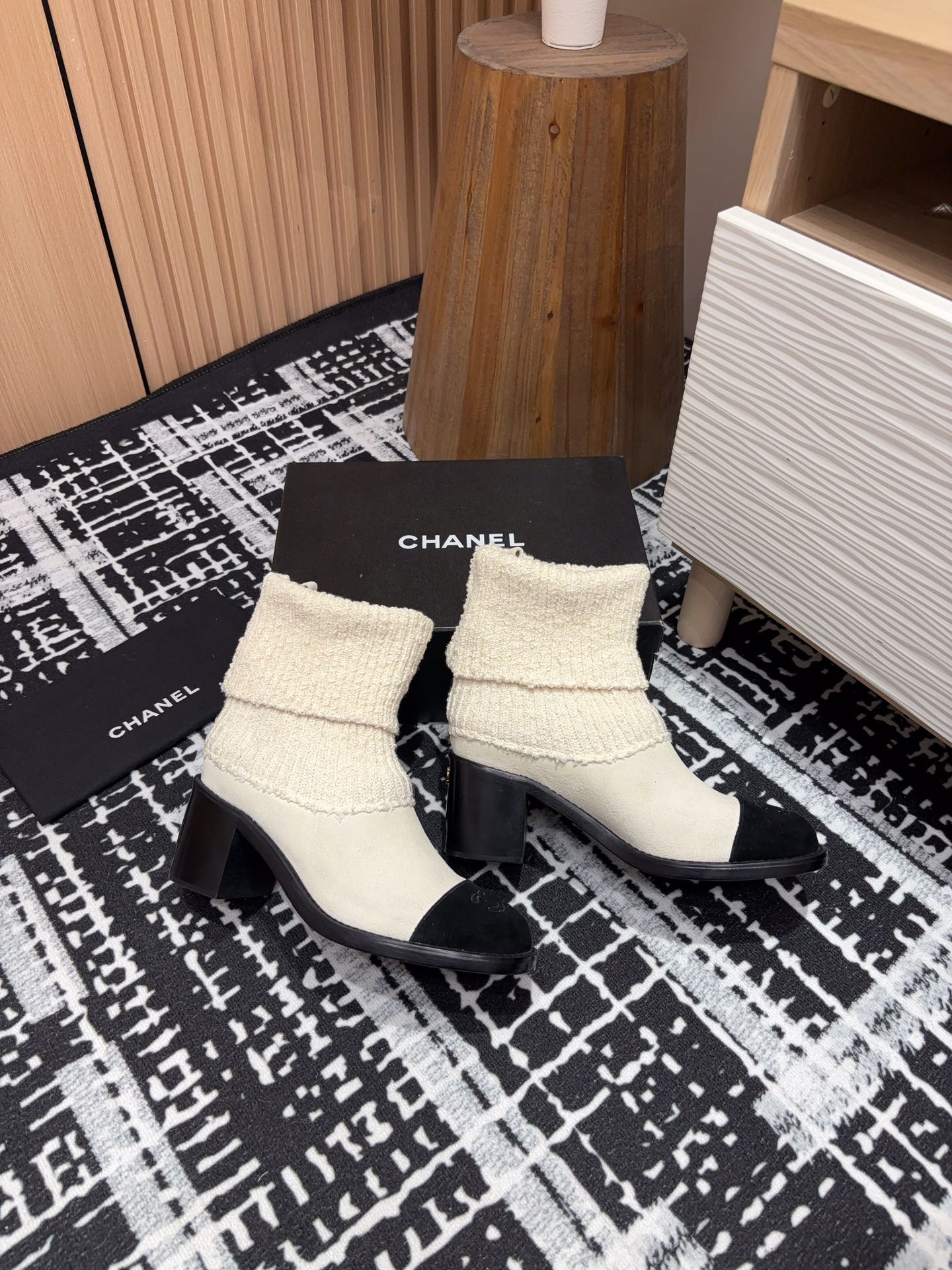 Chanel Chunky Heel Knitted Booties