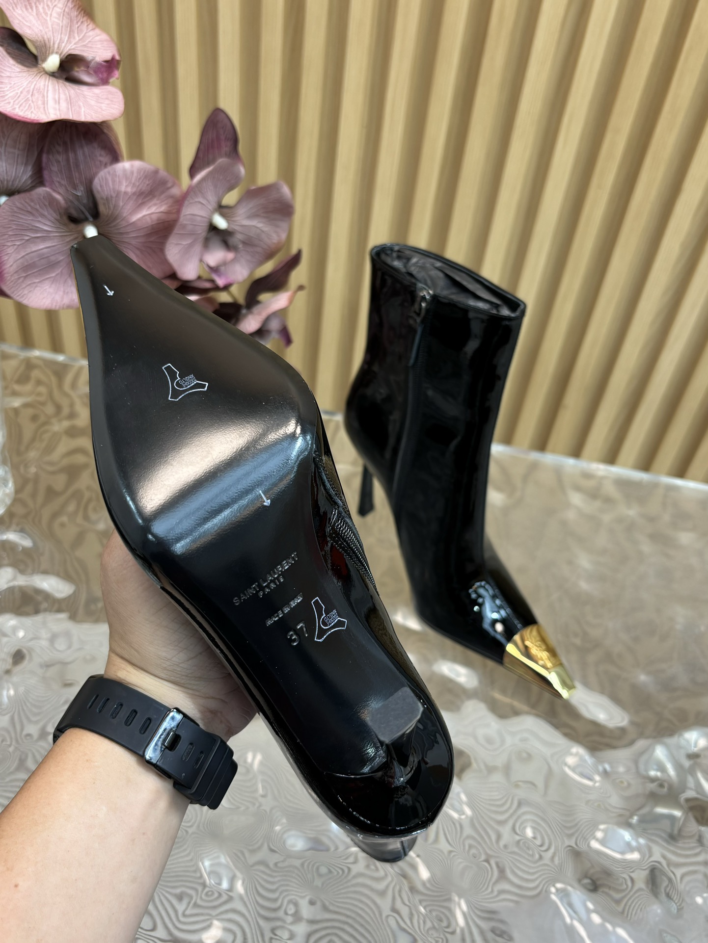 Saint Laurent Lee Patent Leather High-Heel Boots(11CM)