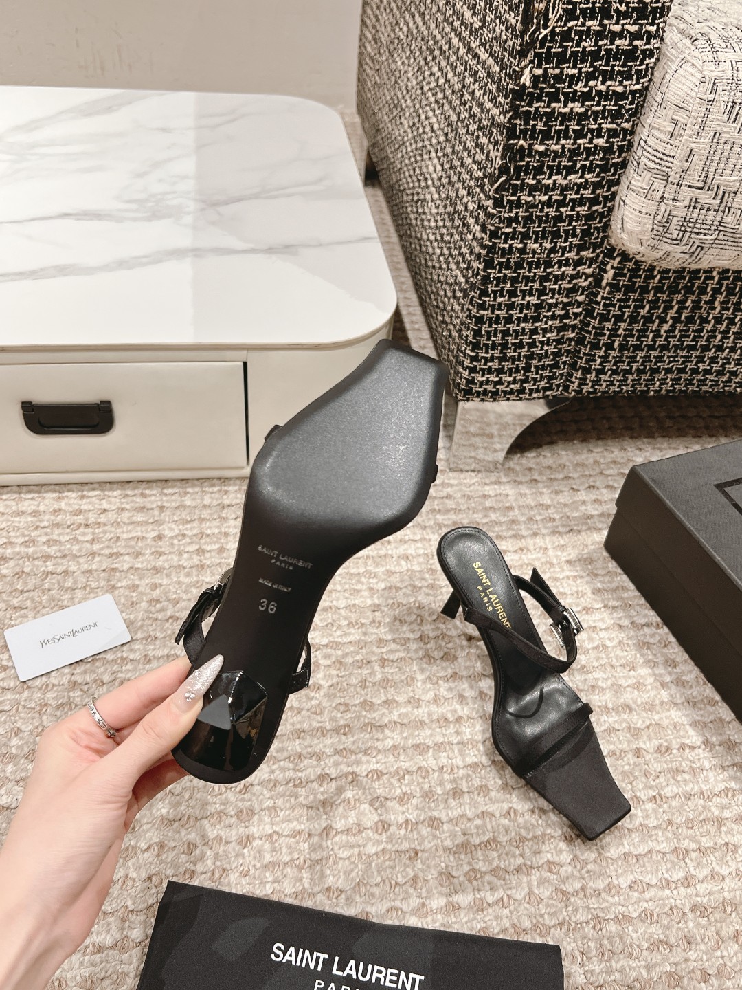 Saint Laurent Pearl-Embellished Calfskin High-Heel Sandals