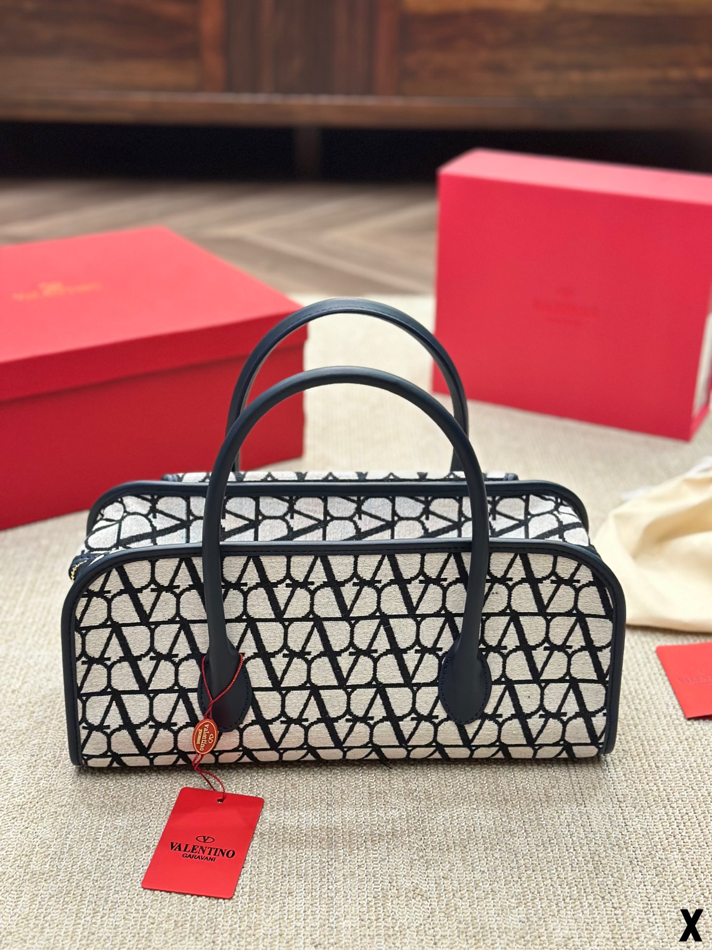 Valentino V-Logo LOCÒ Sheepskin and Fabric Handbag