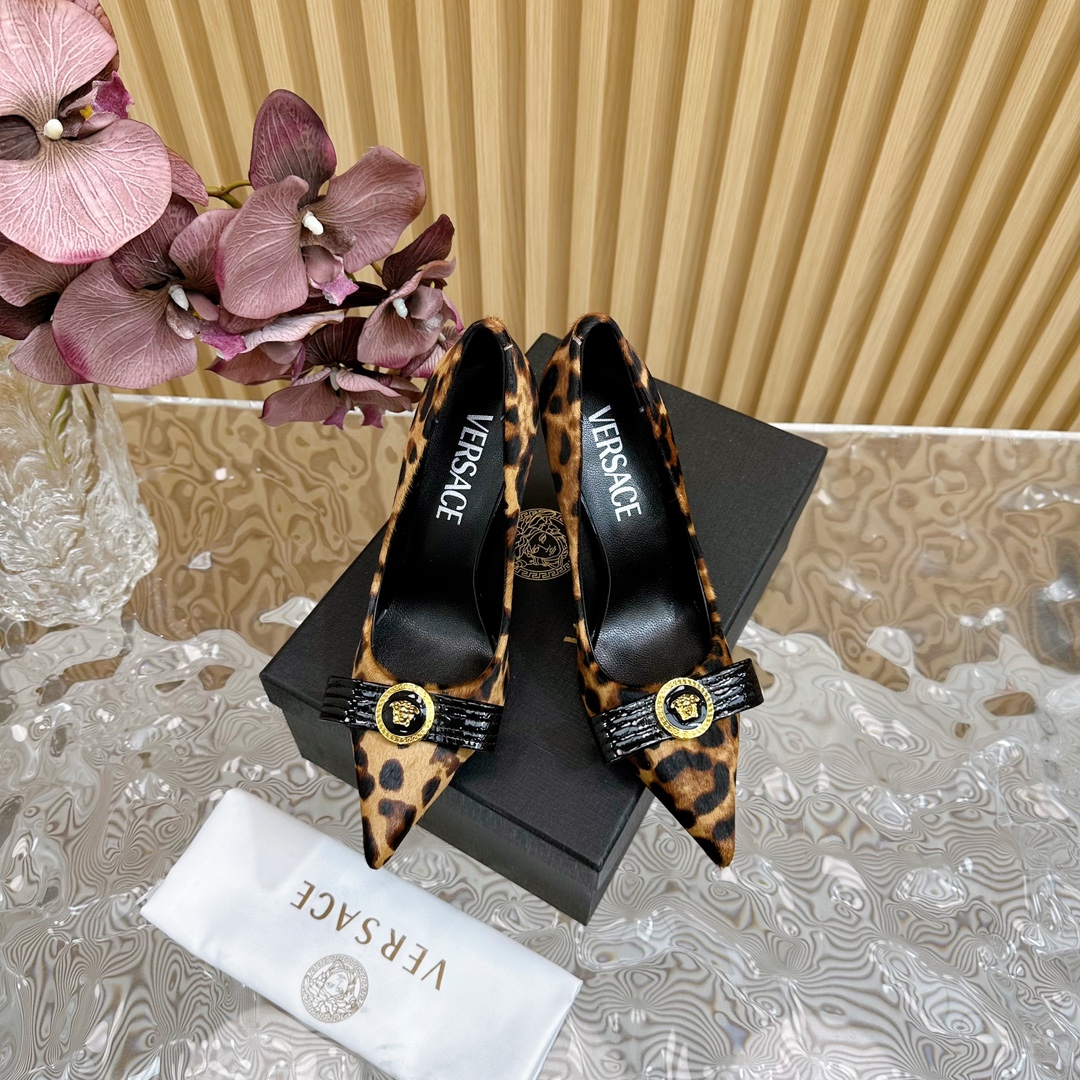 Versace Leopard Print Leather High Heels