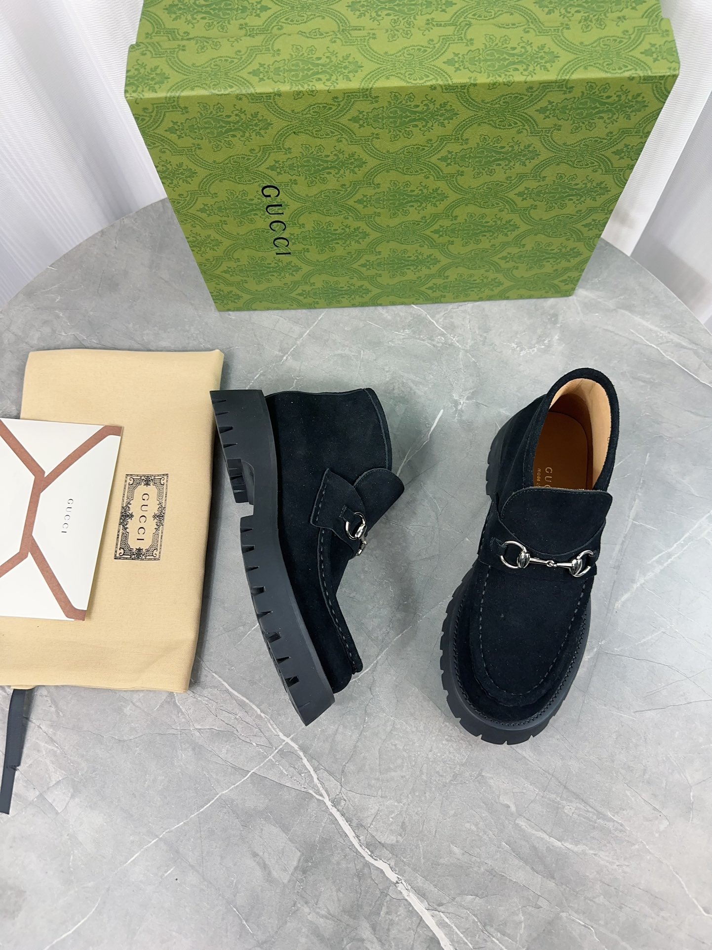 Gucci Suede Thick-Soled Loafer Shoes