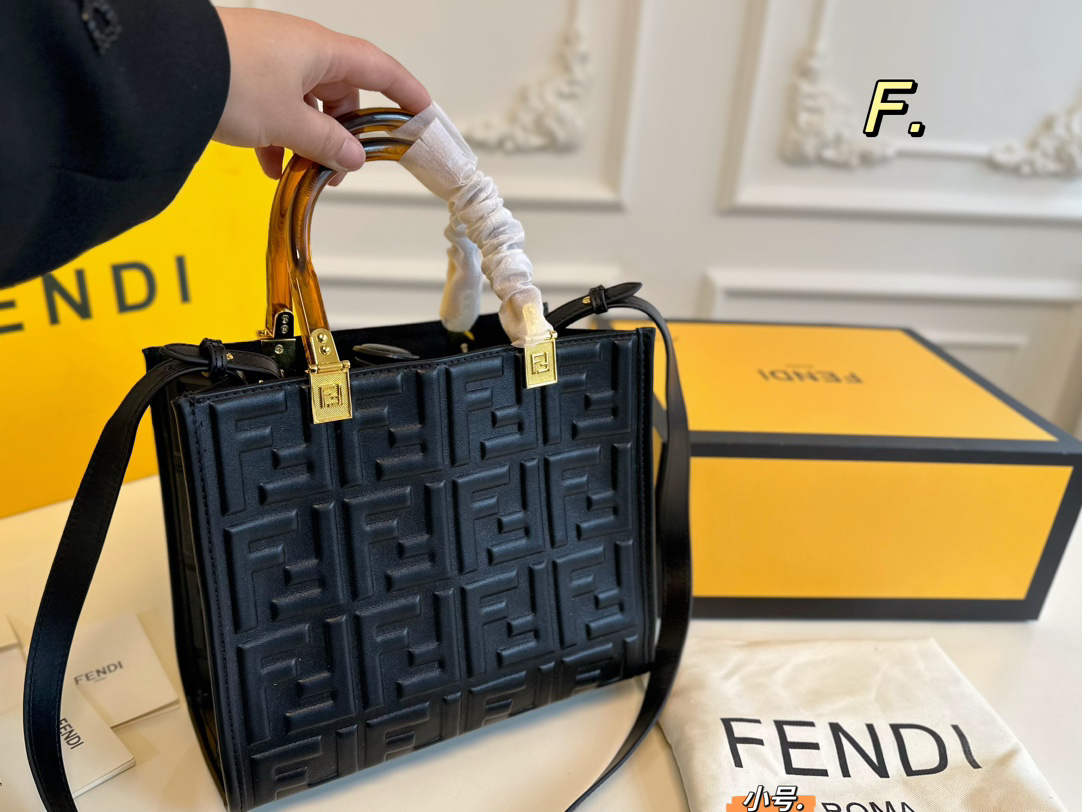 Fendi Square Leather Tote Handbag
