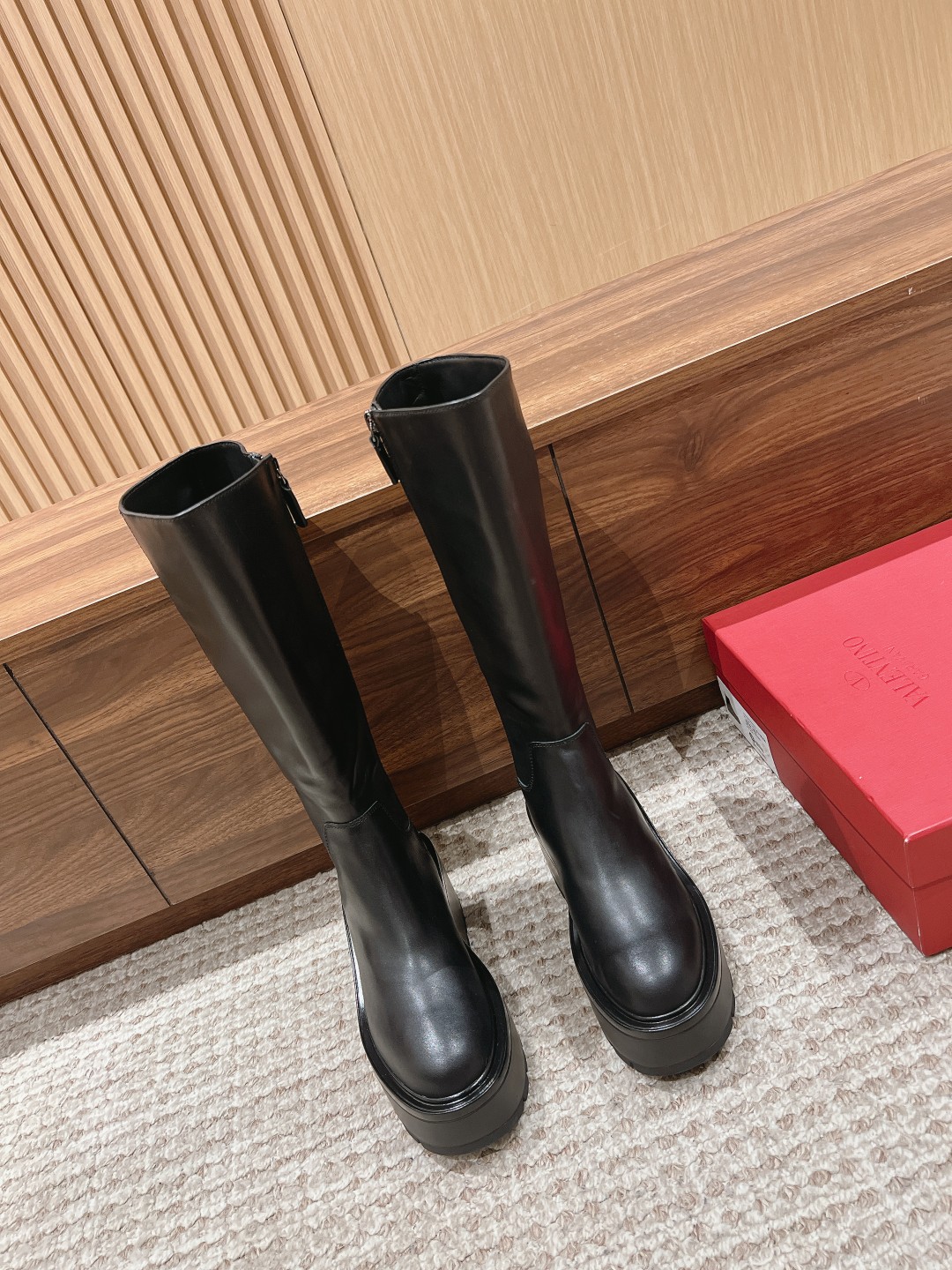 Valentino Leather Chunky Heeled Boots