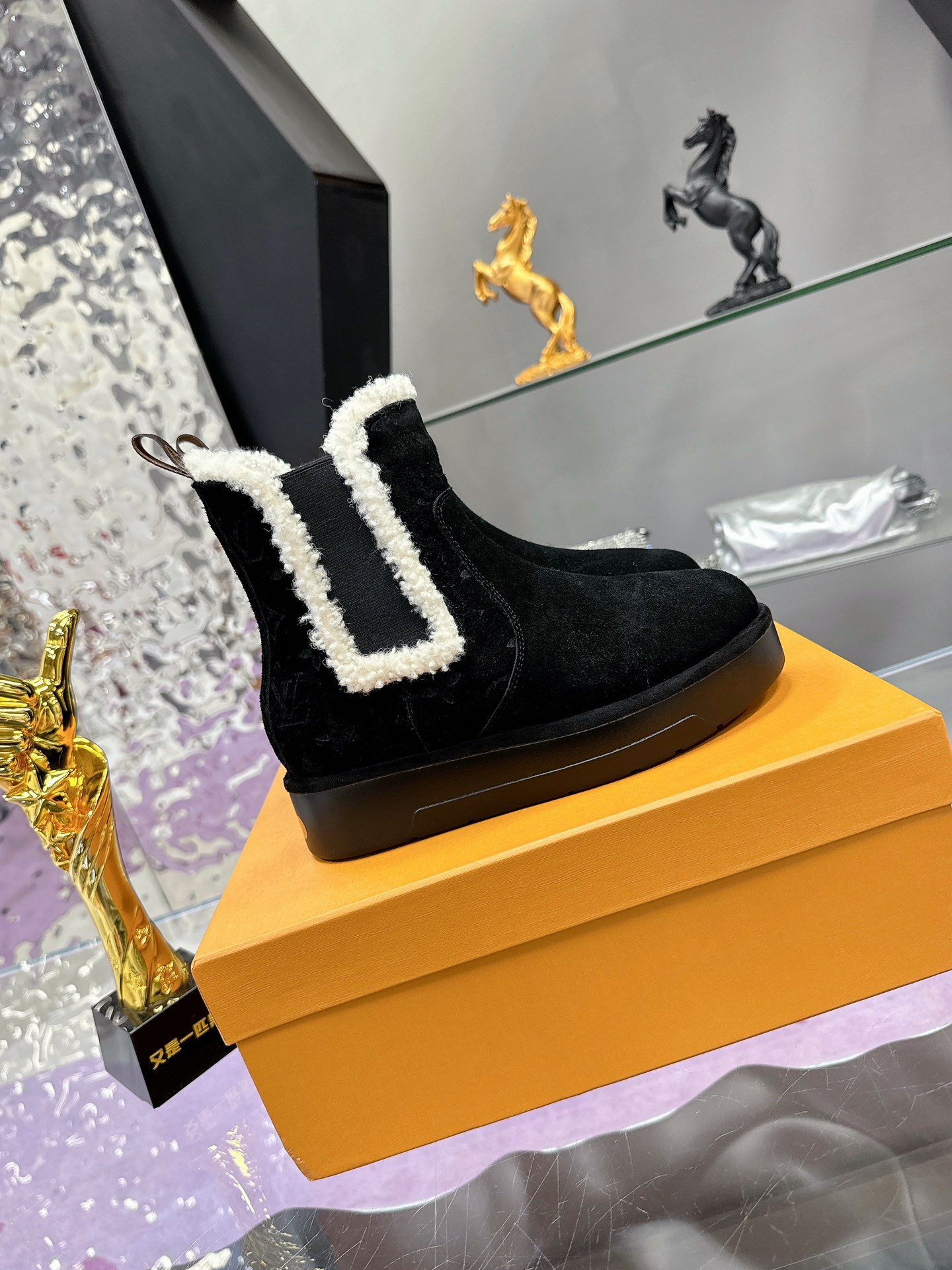 LV Winter Birkenstock-Style Fur Boots