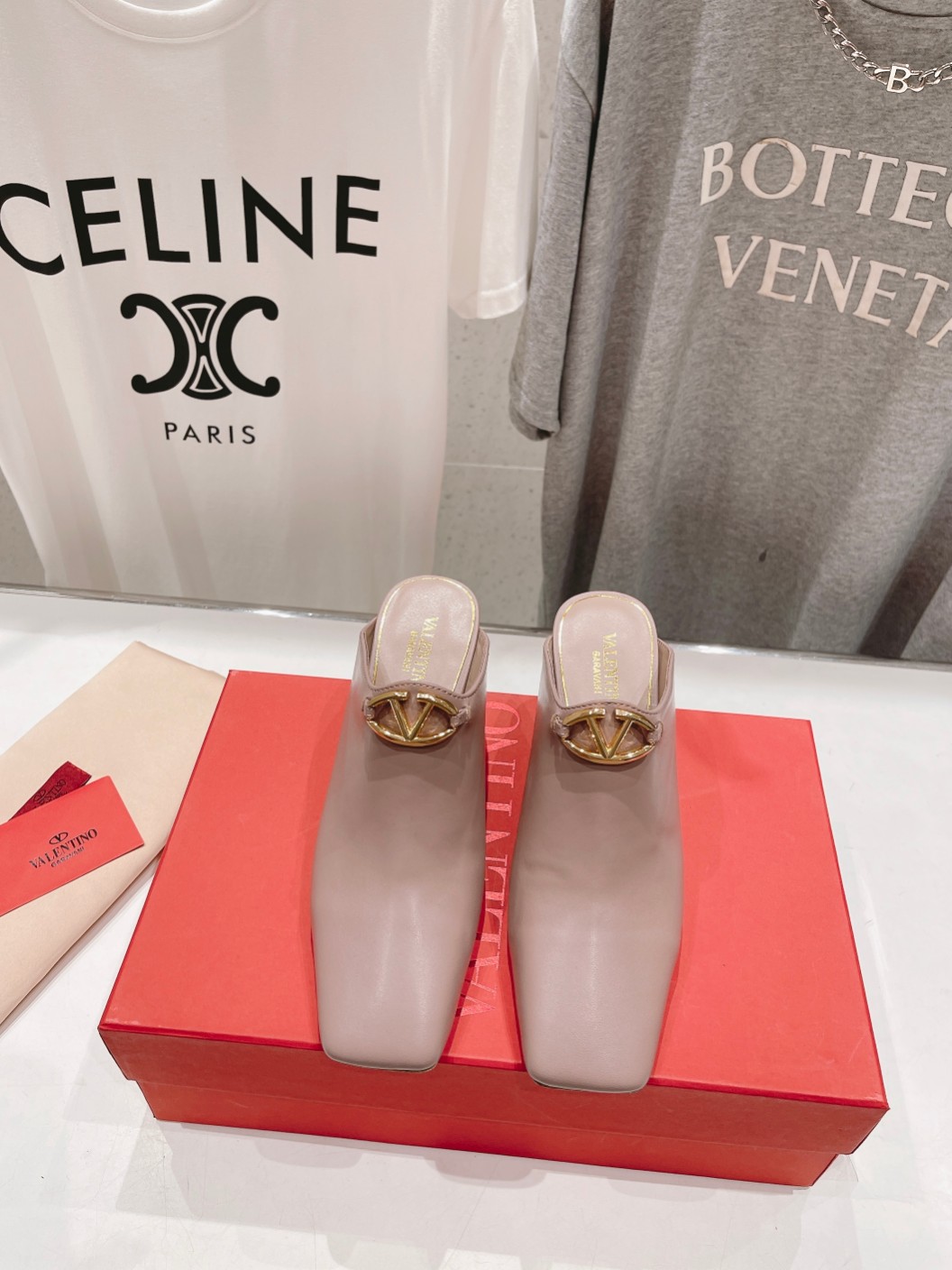 Valentino Square-Toe Leather High-Heeled Shoes