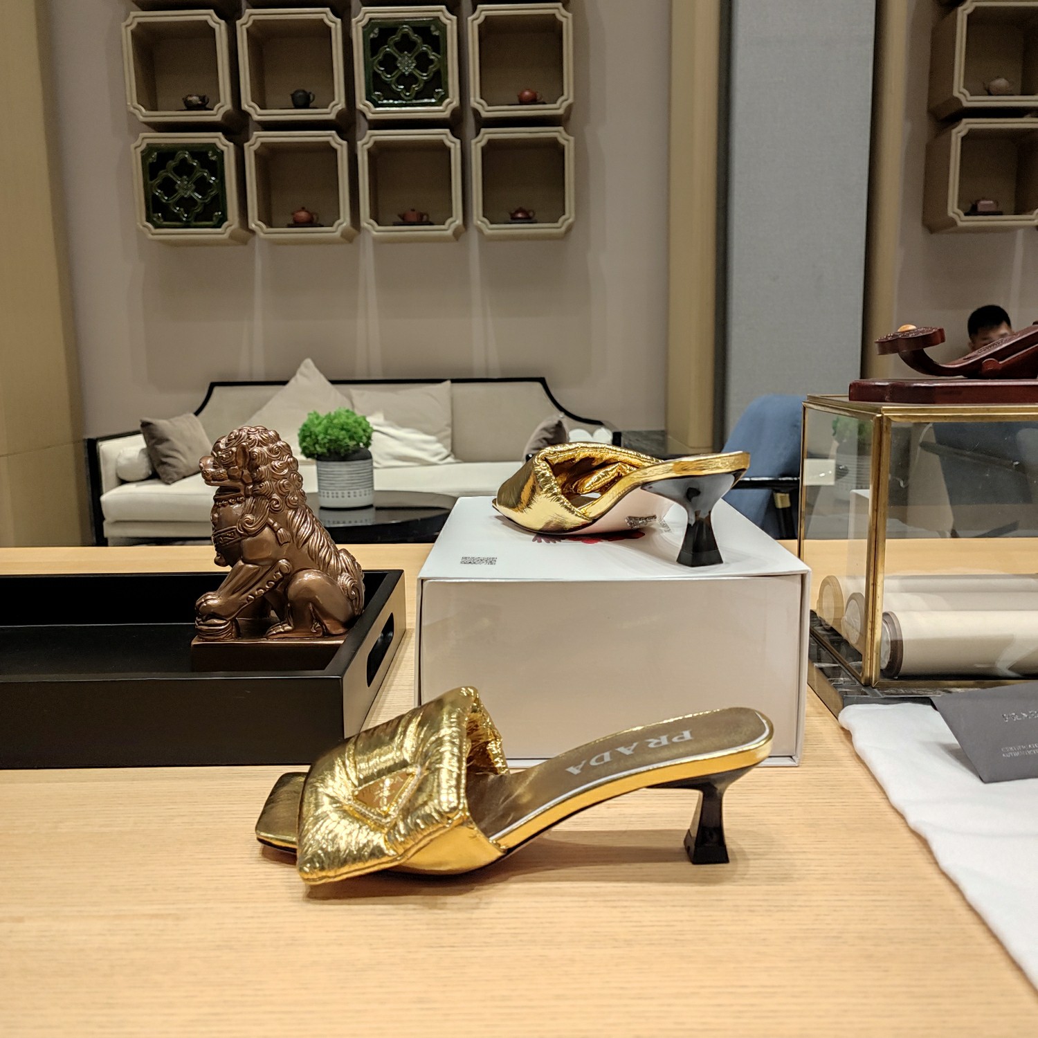 Prada Super Soft Leather Low-heeled Heeled Sandals