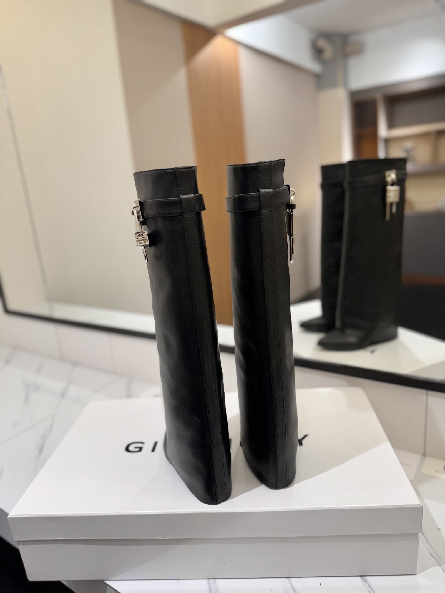 Givenchy Leather Pointed-Toe High-Heeled Long Boots