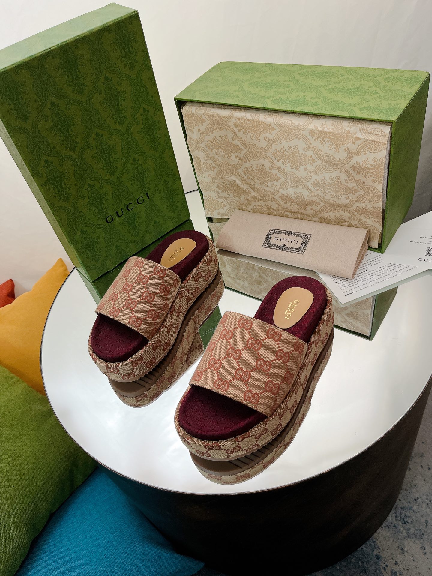 Gucci Thick-Soled Monogram Slippers