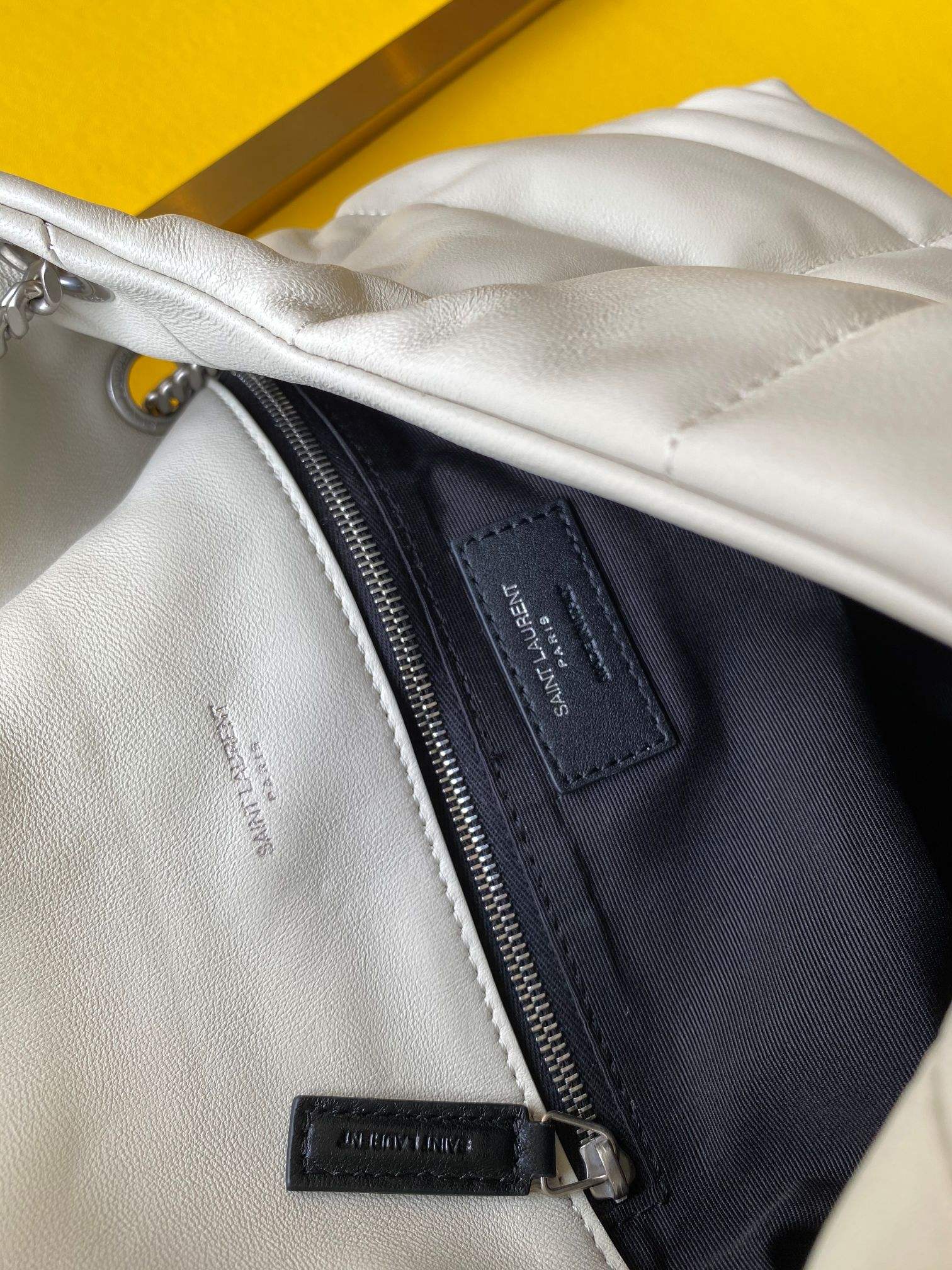 Saint Laurent Checkerboard Pattern Crossbody/Shoulder Chain Bag  in White