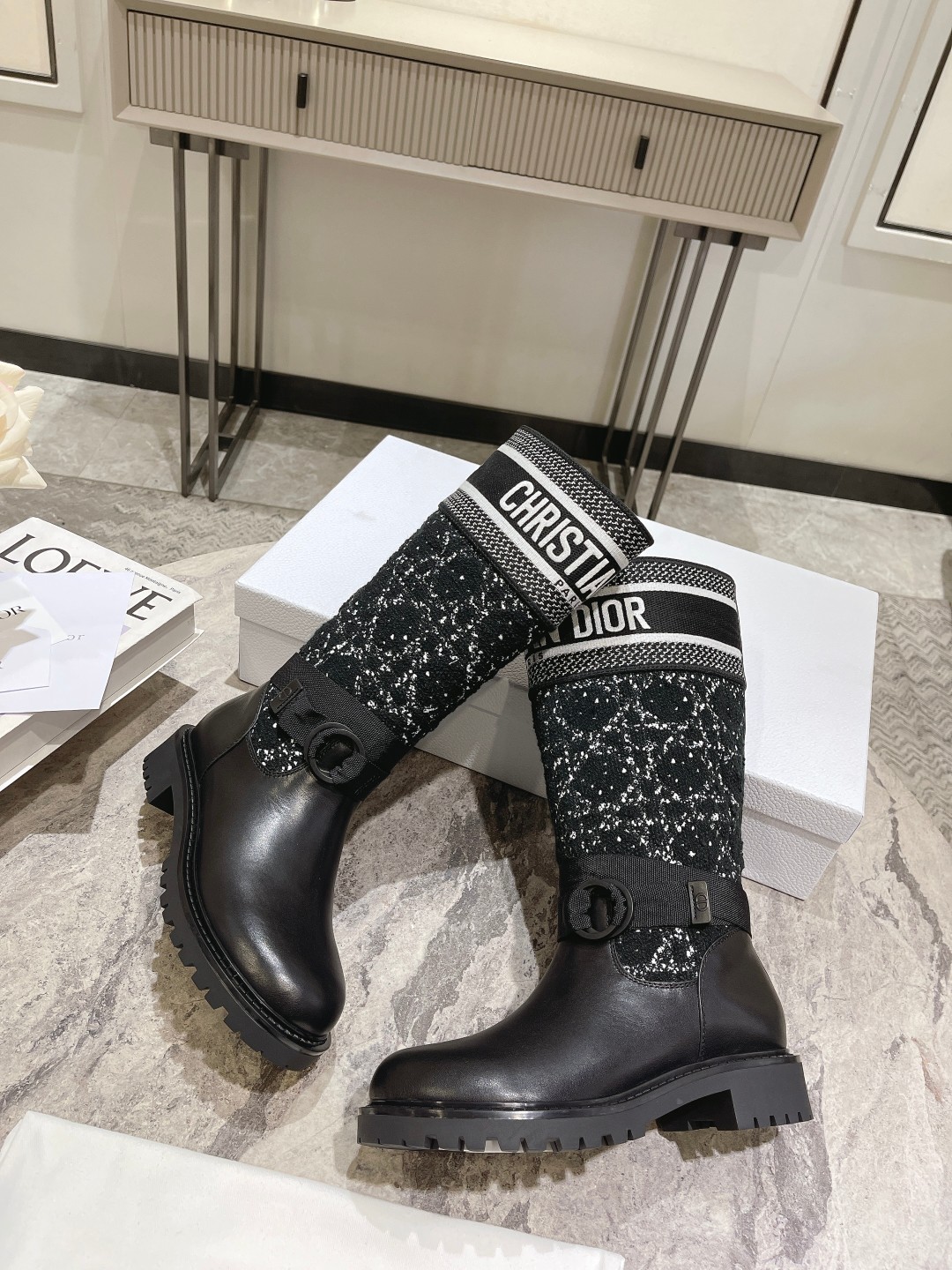 DIOR Christian Embroidered Leather Boots
