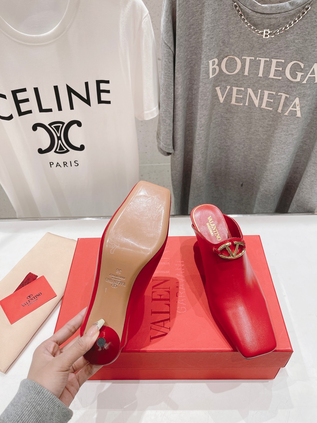 Valentino Square-Toe Leather High-Heeled Shoes