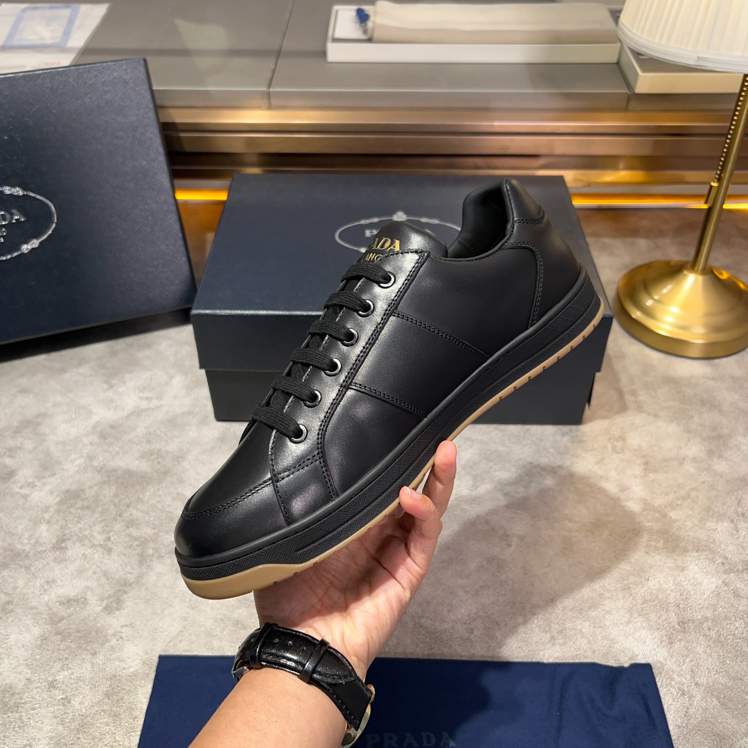 Prada Black Lace-Up Sneakers