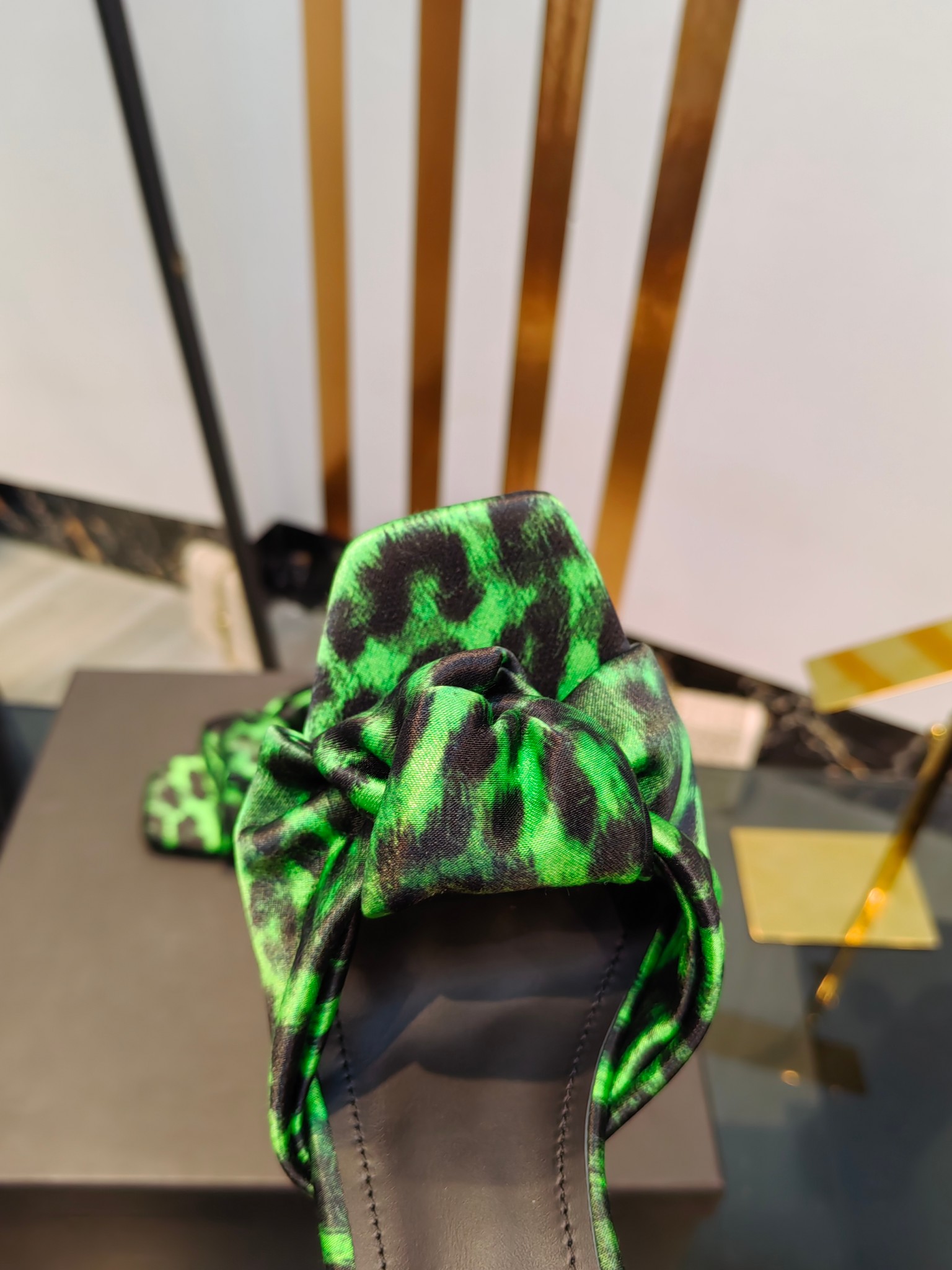 Balmain Square-Toed Leopard Print High-Heeled Slippers