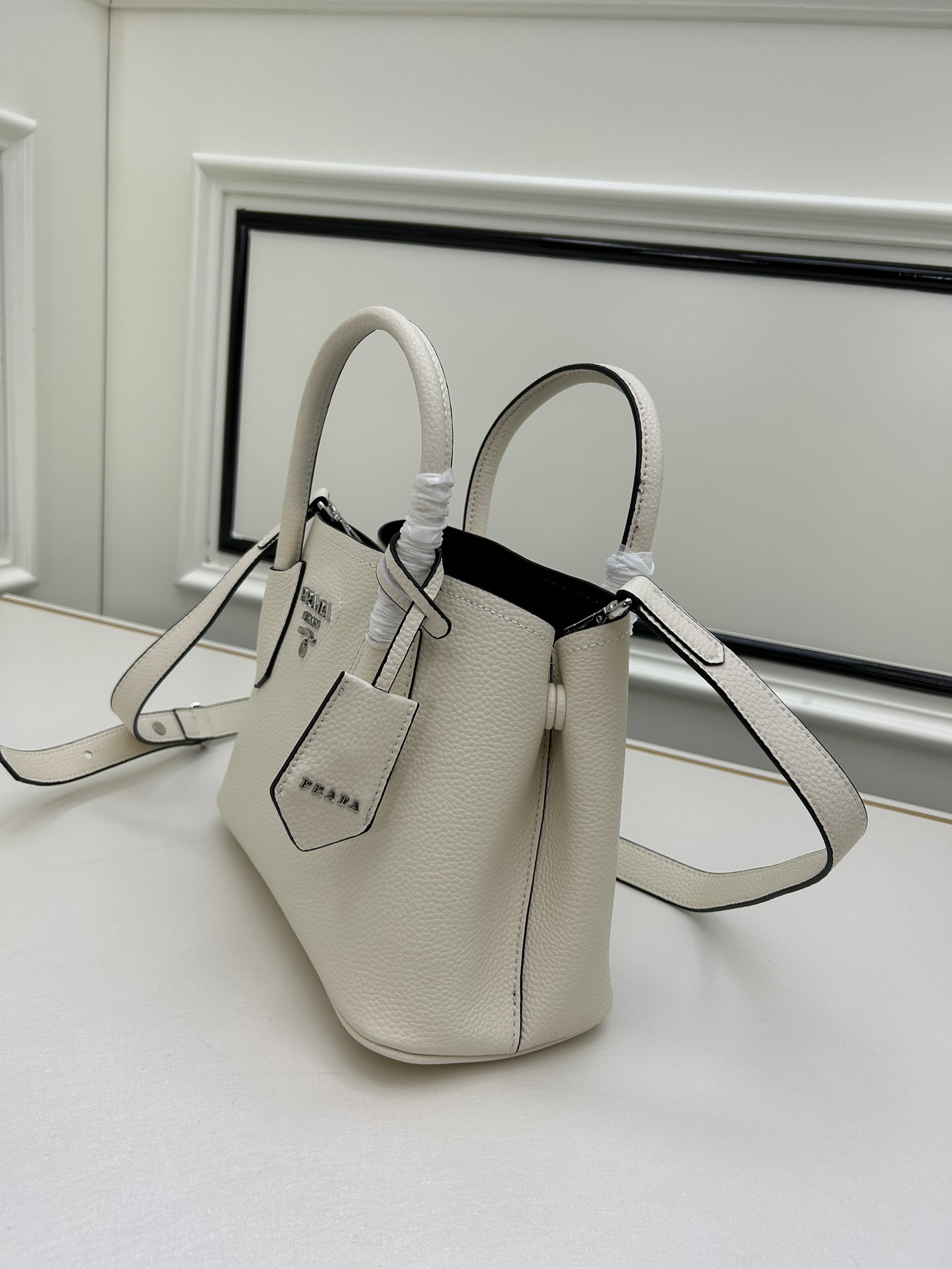 Prada Double Pebbled Leather Handbag