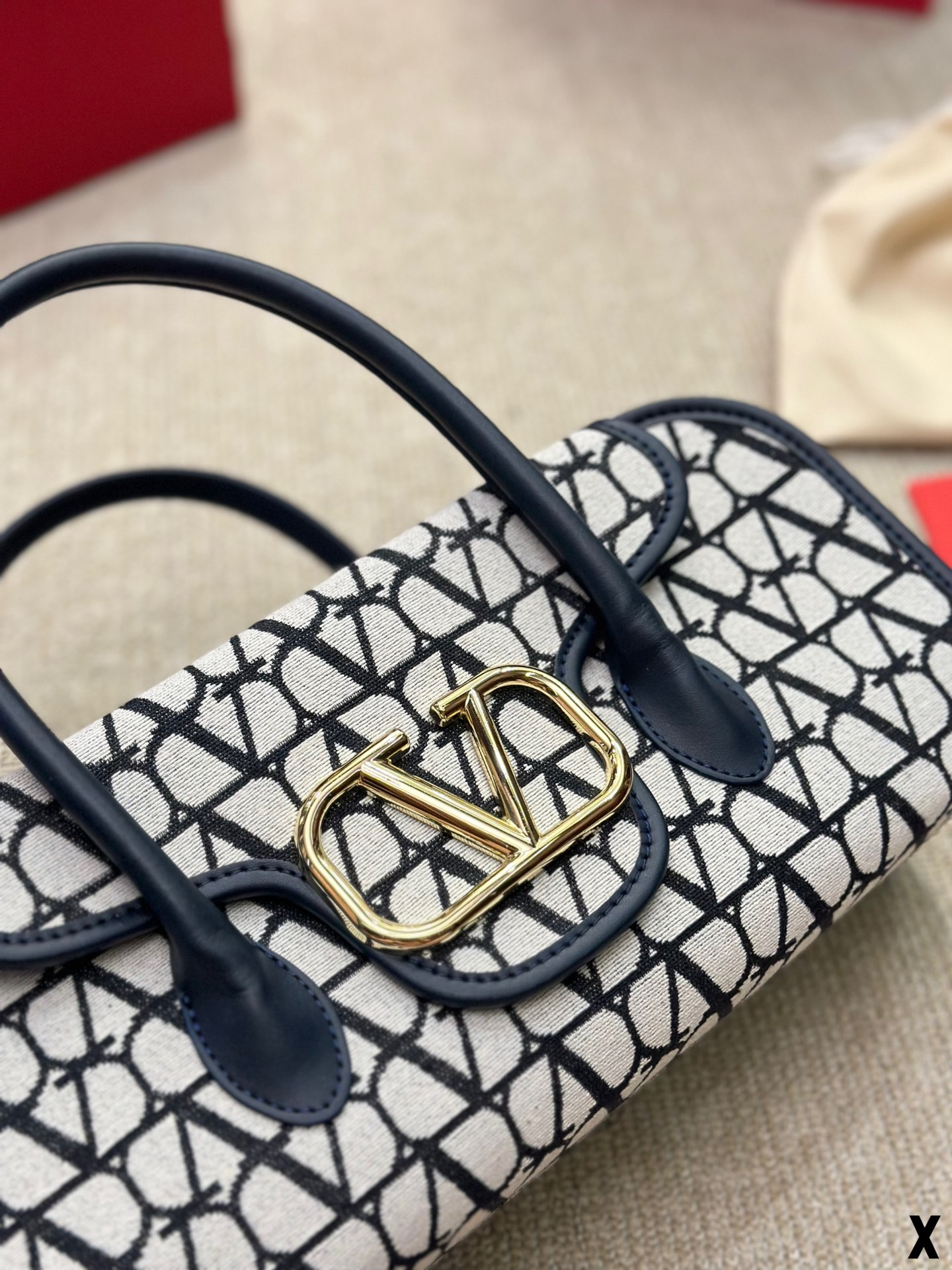 Valentino V-Logo LOCÒ Sheepskin and Fabric Handbag