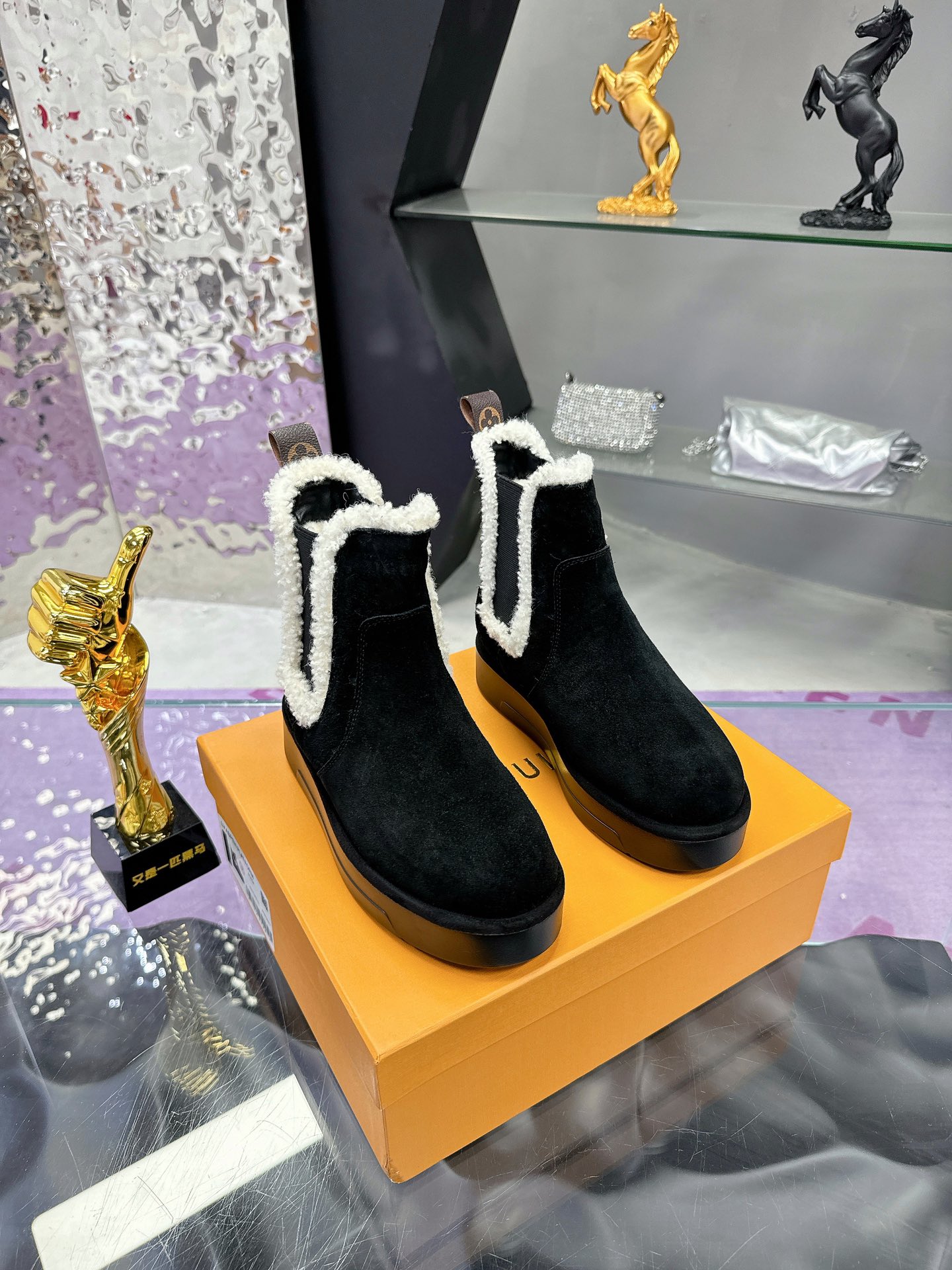 LV Winter Birkenstock-Style Fur Boots