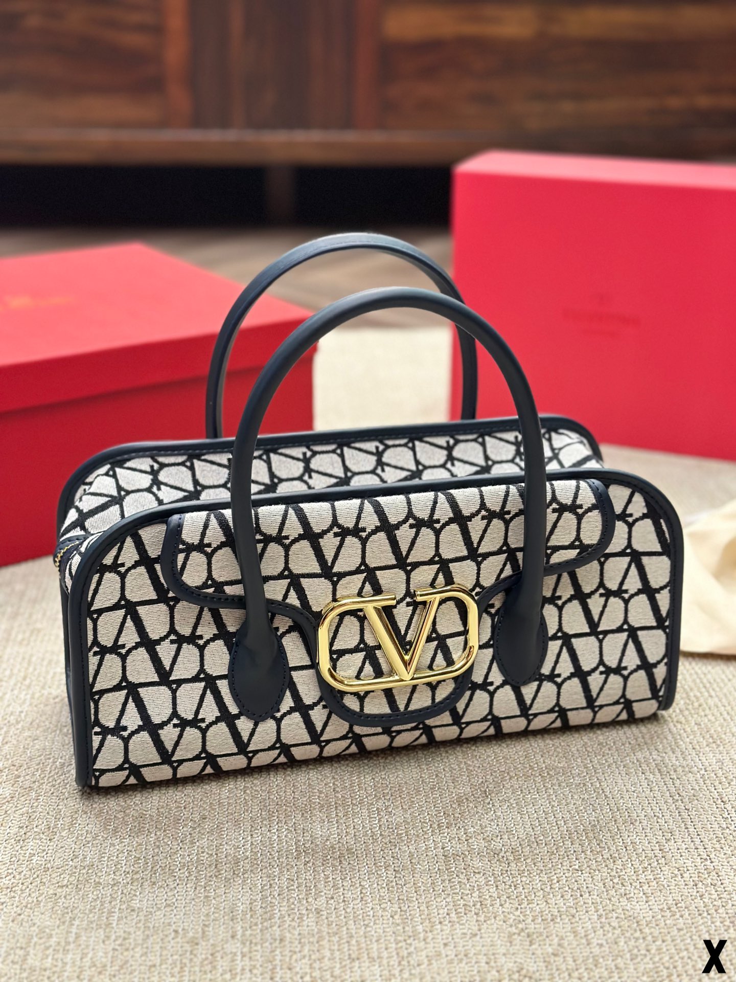 Valentino V-Logo LOCÒ Sheepskin and Fabric Handbag