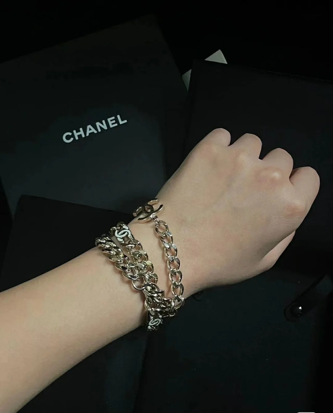 Chanel White CC chain necklace
