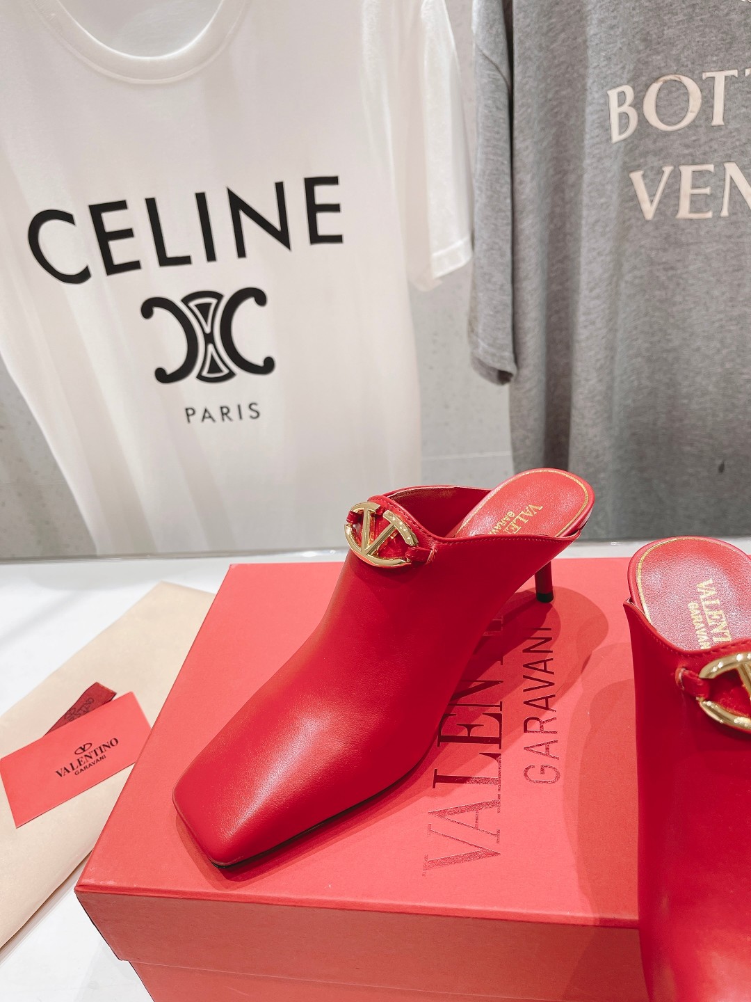 Valentino Square-Toe Leather High-Heeled Shoes