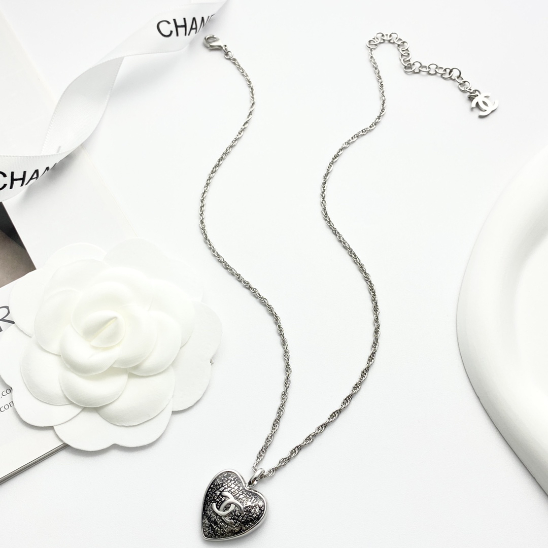 Chanel Black Gold & Black Silver Lace Heart Necklace