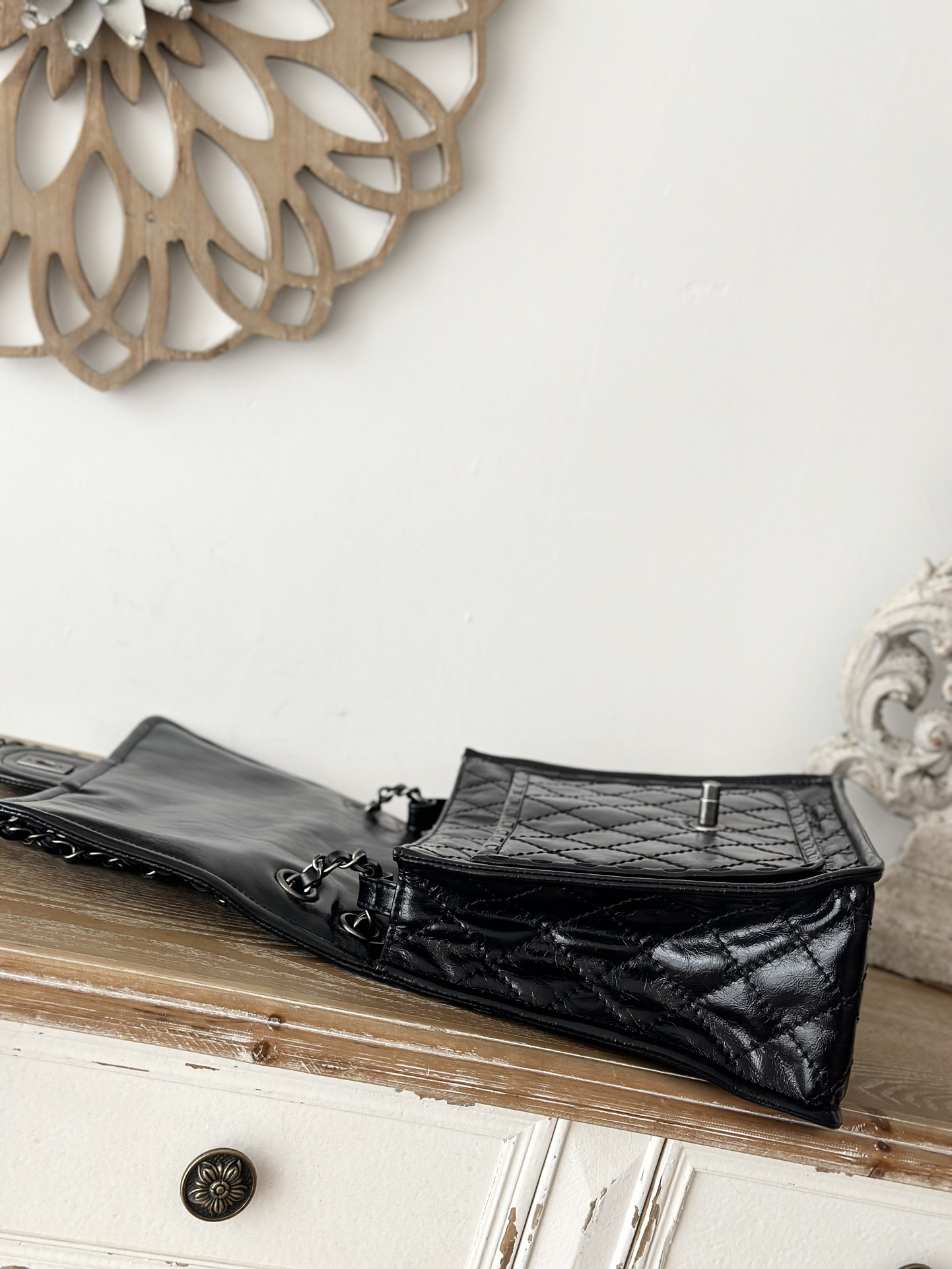 Chanel Black Resin Leather Flap Bag