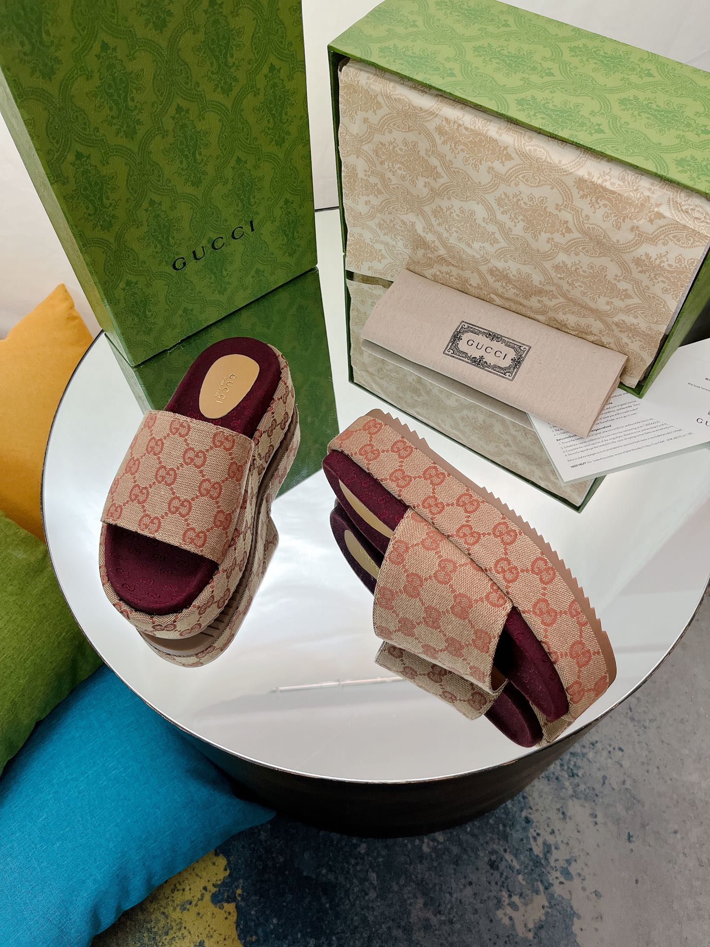 Gucci Thick-Soled Monogram Slippers