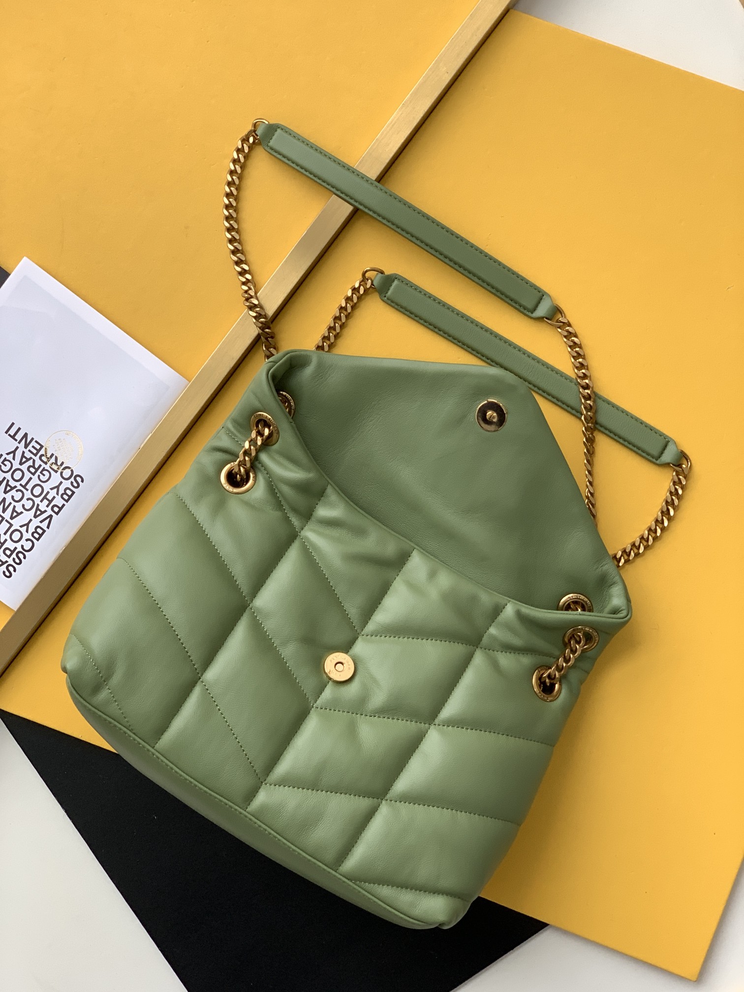 Saint Laurent Checkerboard Pattern Crossbody/Shoulder Chain Bag in Green