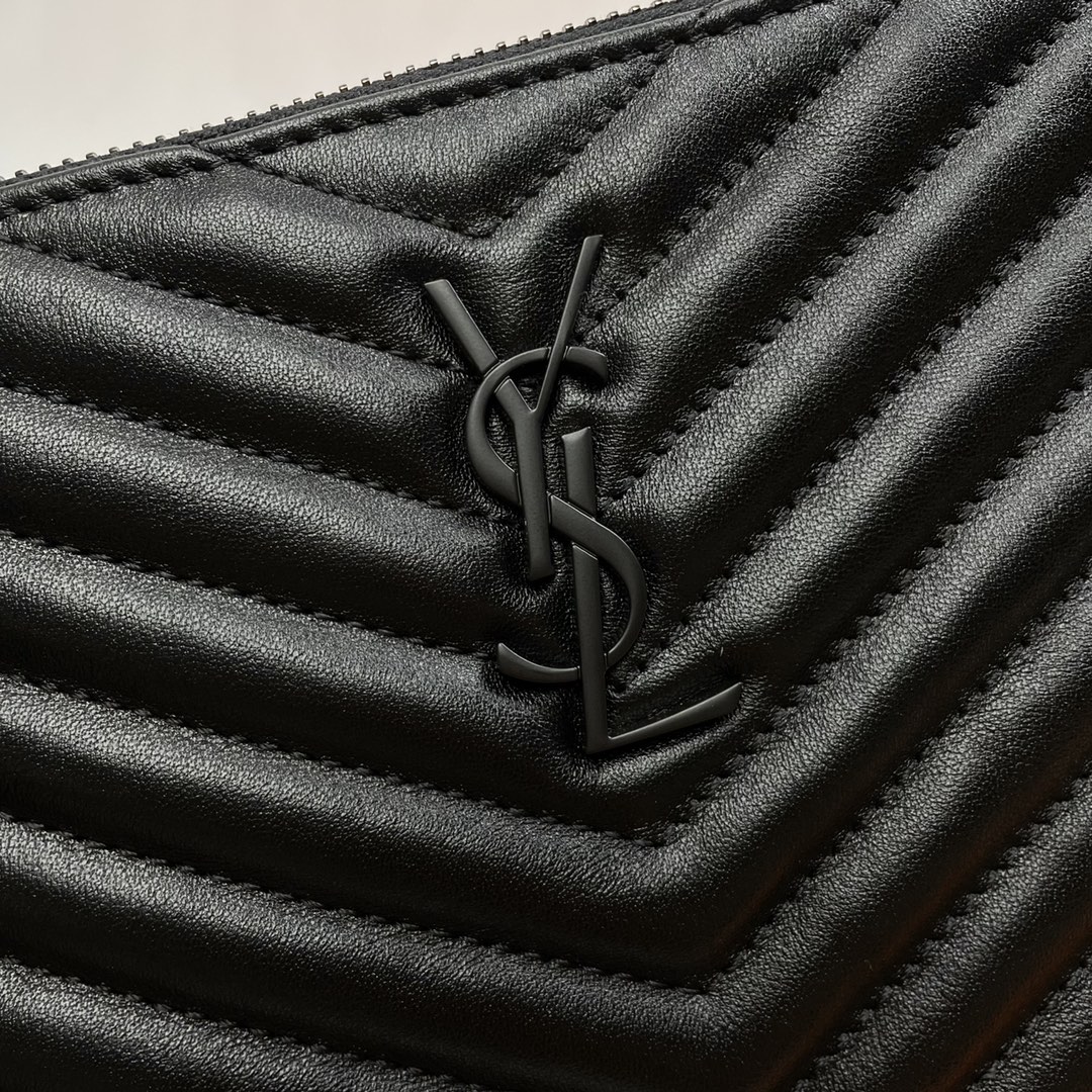 SAINT LAURENT Clutch Bag in Black Twill Leather by Black Logo