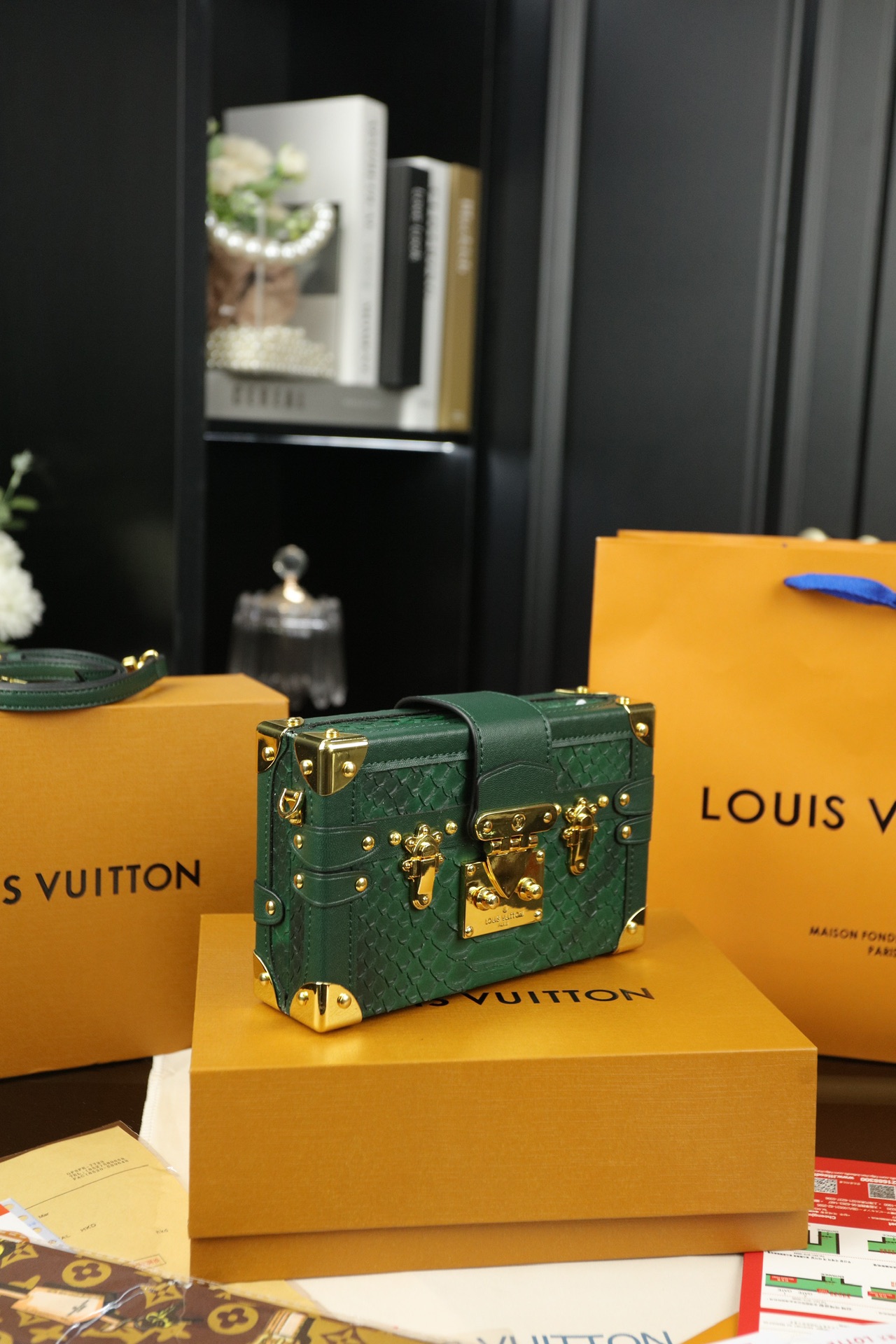 LV Petite Malle Crocodile-Textured Box Bag