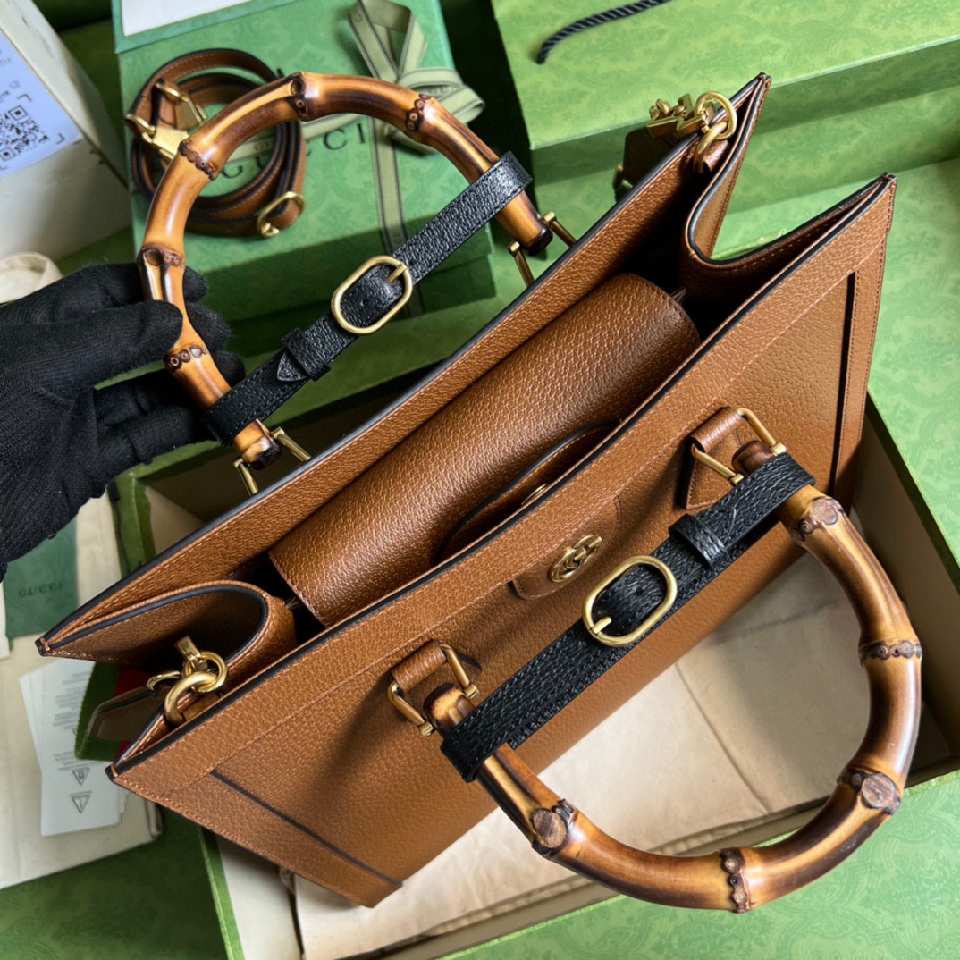 Gucci Dina Leather Bamboo Handle Bag