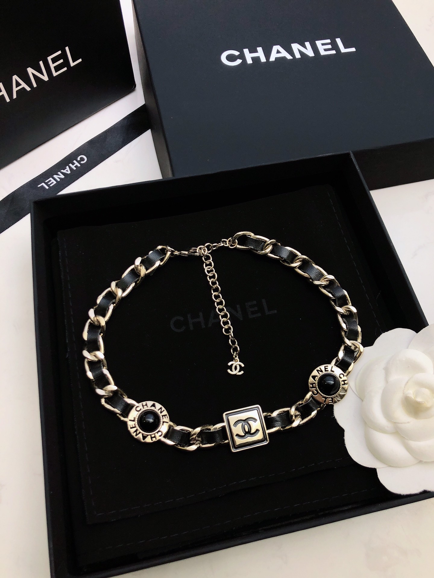 Chanel Elegant Braided Leather Necklace