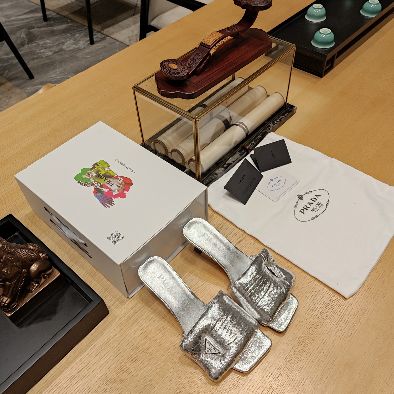 Prada Super Soft Leather Low-heeled Heeled Sandals