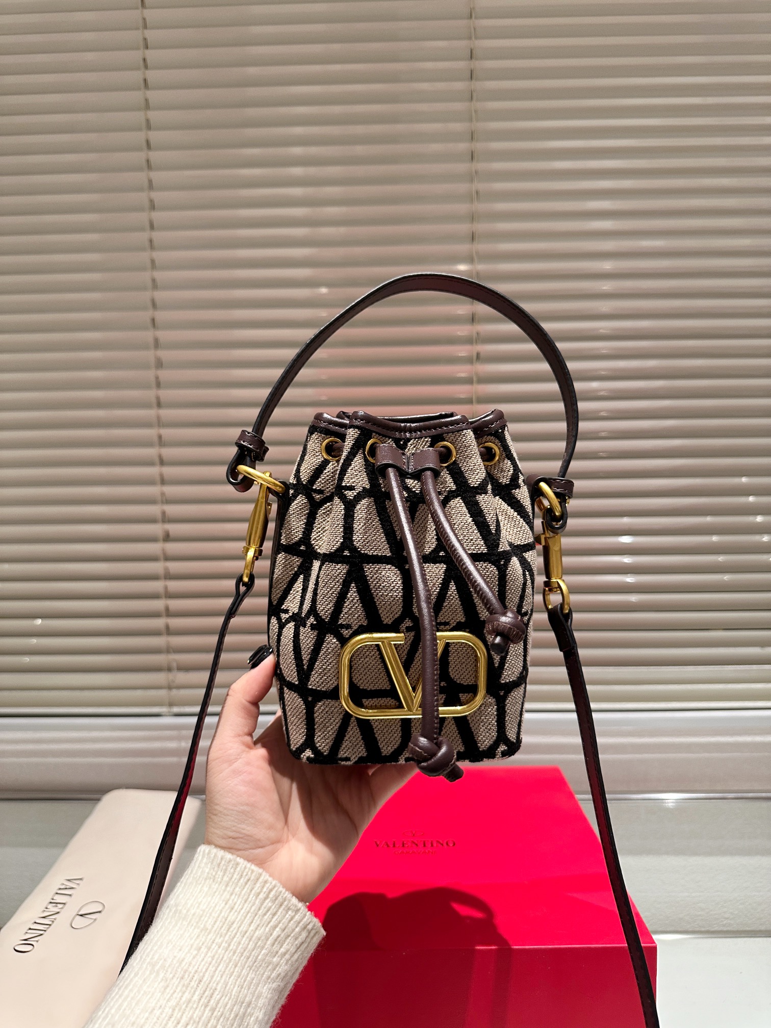 Valentino Black Tie Bucket Bag from Runway