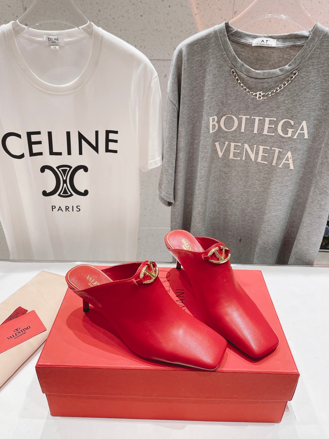 Valentino Square-Toe Leather High-Heeled Shoes