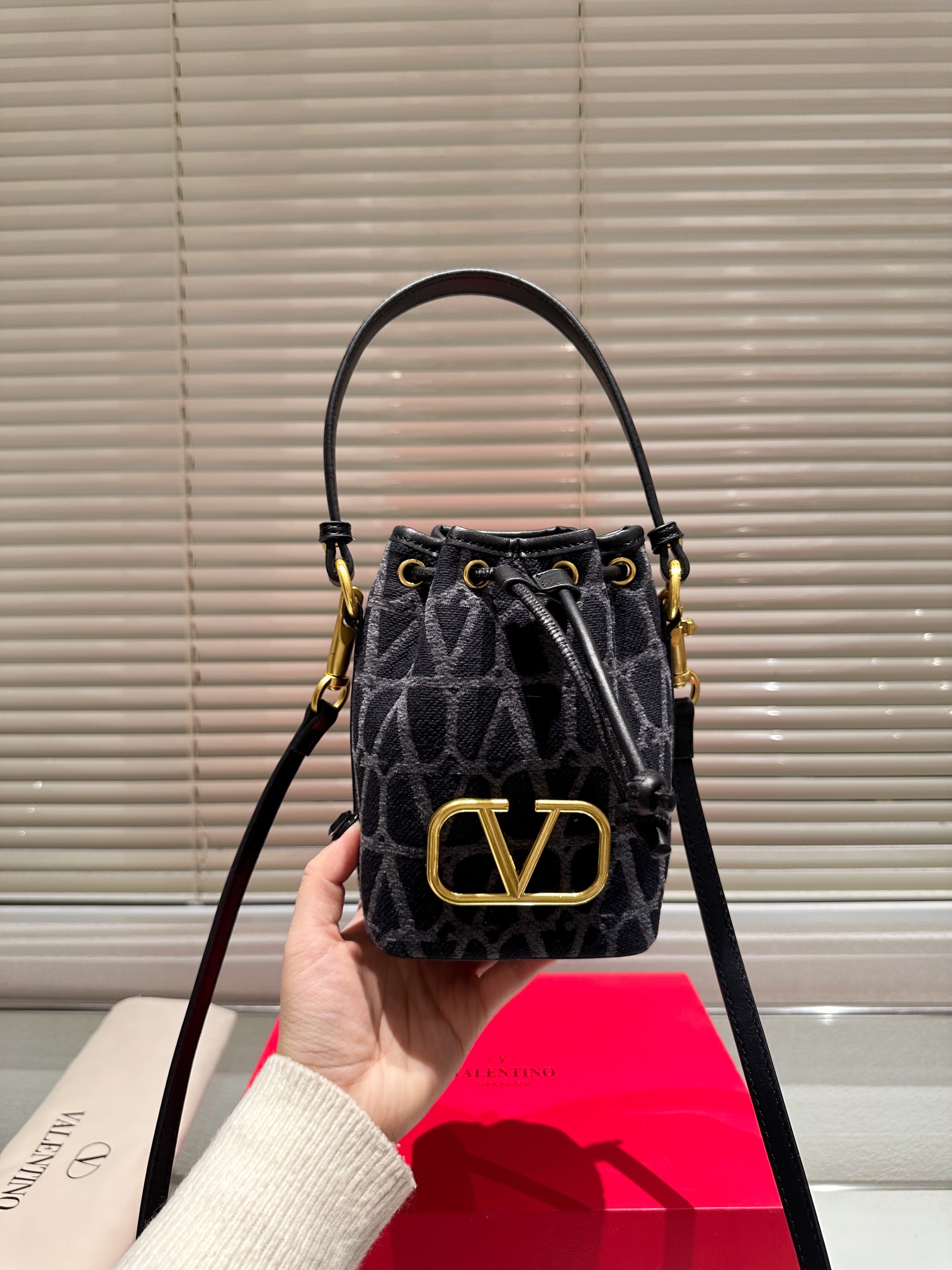 Valentino Black Tie Bucket Bag from Runway