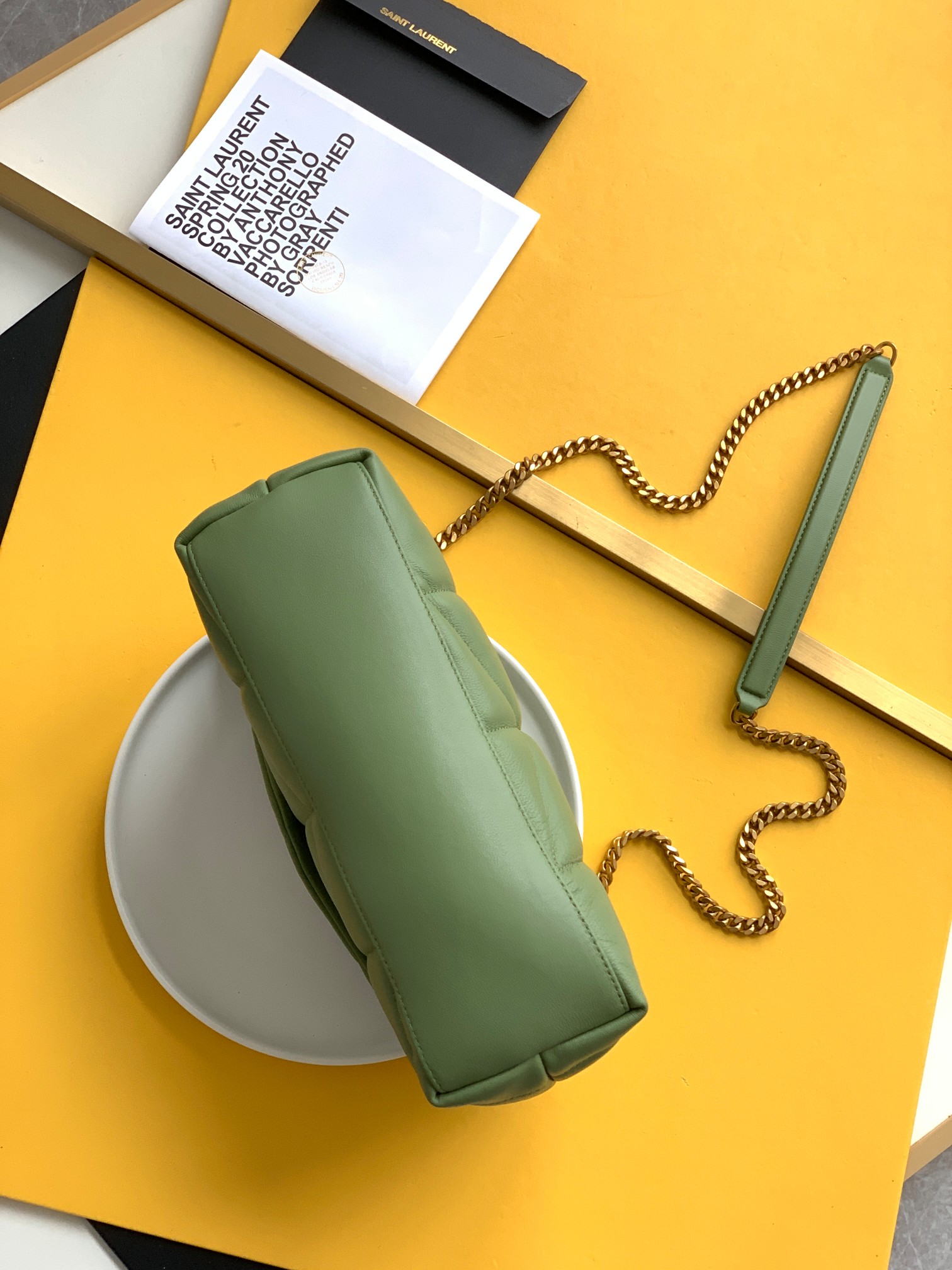 Saint Laurent Checkerboard Pattern Crossbody/Shoulder Chain Bag in Green