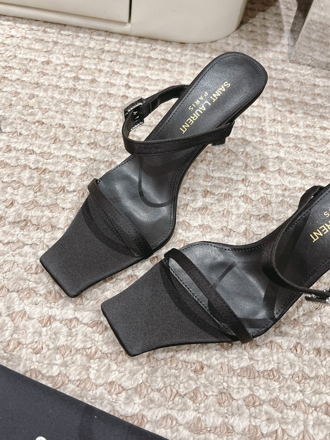 Saint Laurent Pearl-Embellished Calfskin High-Heel Sandals