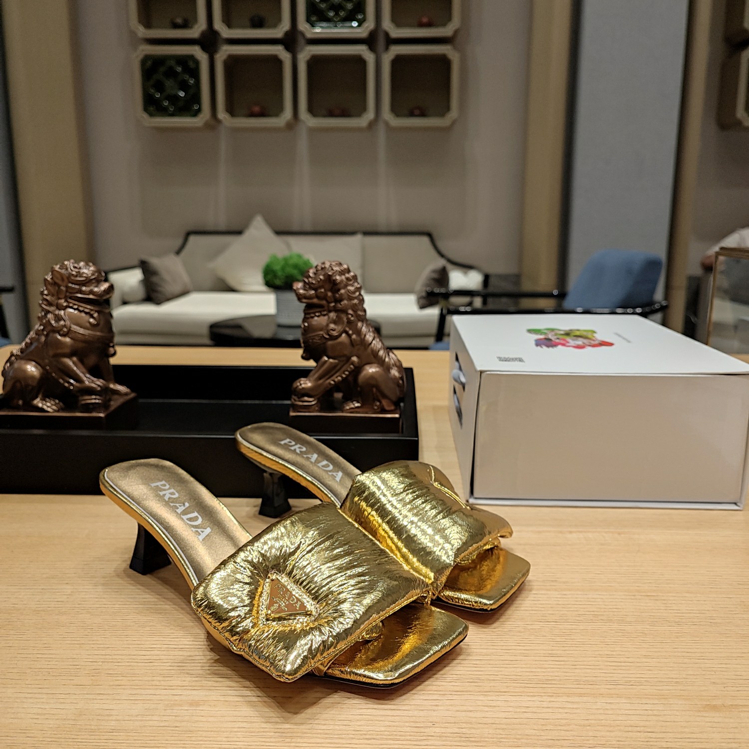 Prada Super Soft Leather Low-heeled Heeled Sandals