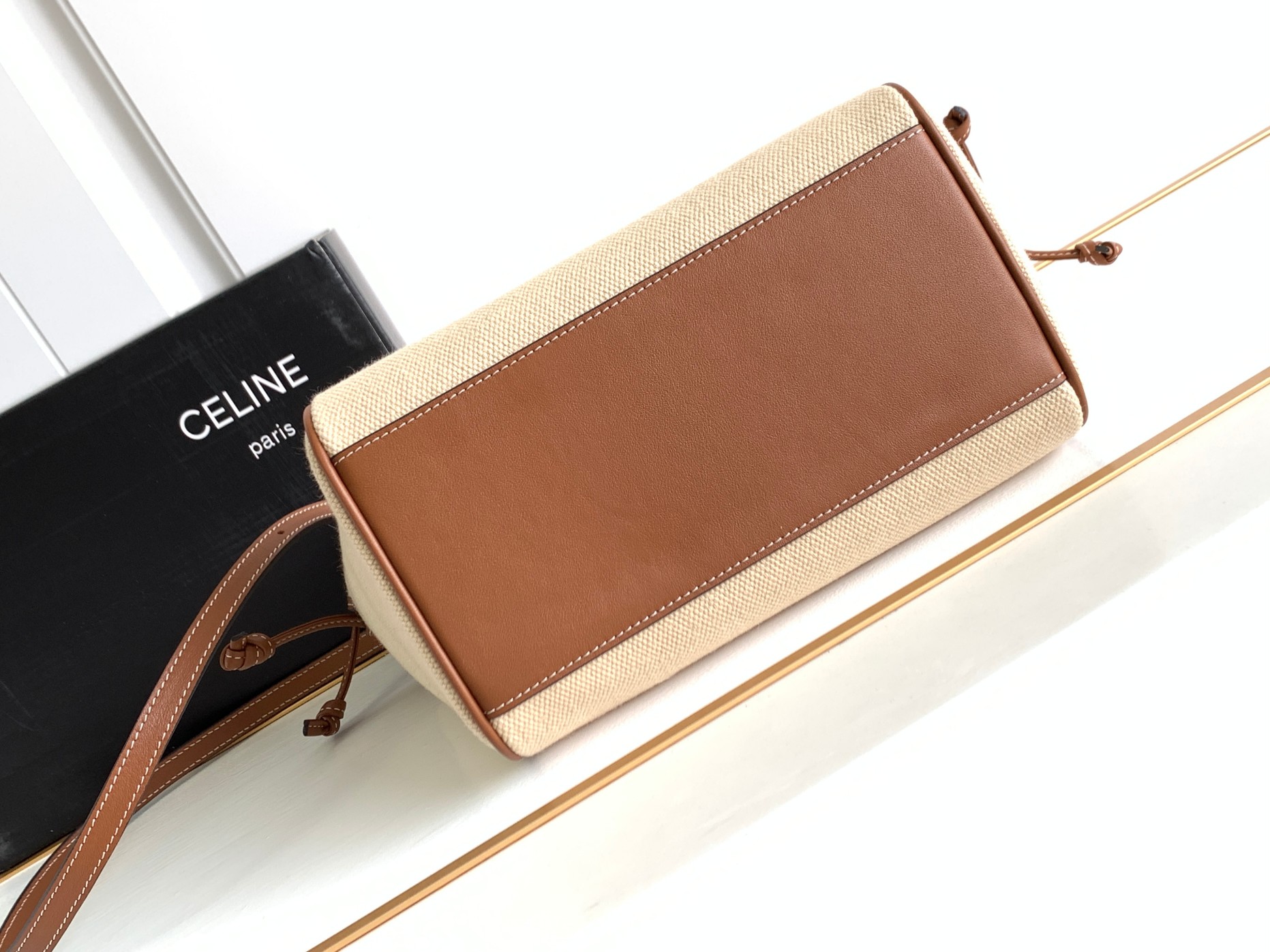 Celine Fabric-Lined Cow Leather Tote Bag