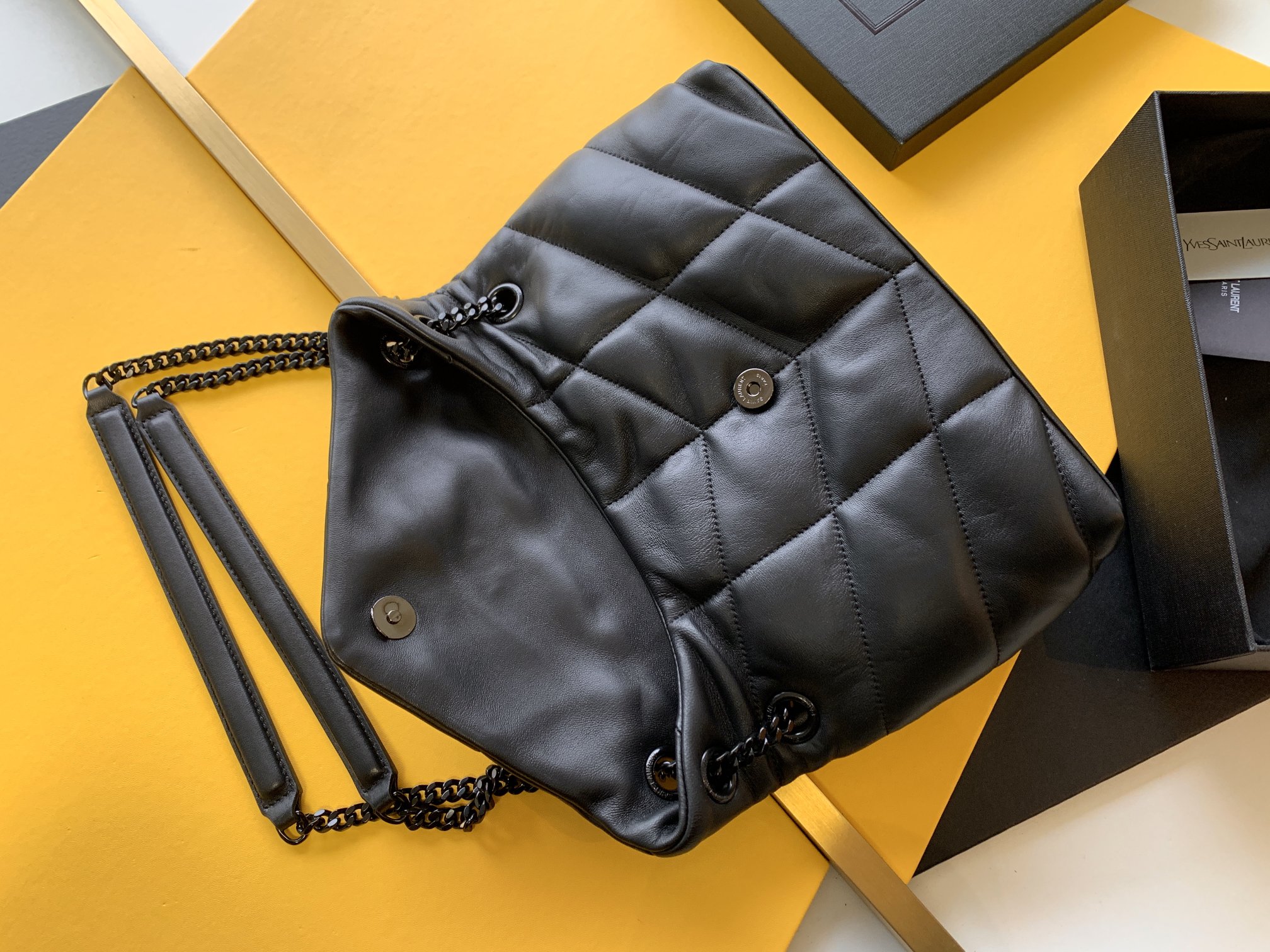 Saint Laurent Checkerboard Pattern Crossbody/Shoulder Chain Bag in Black