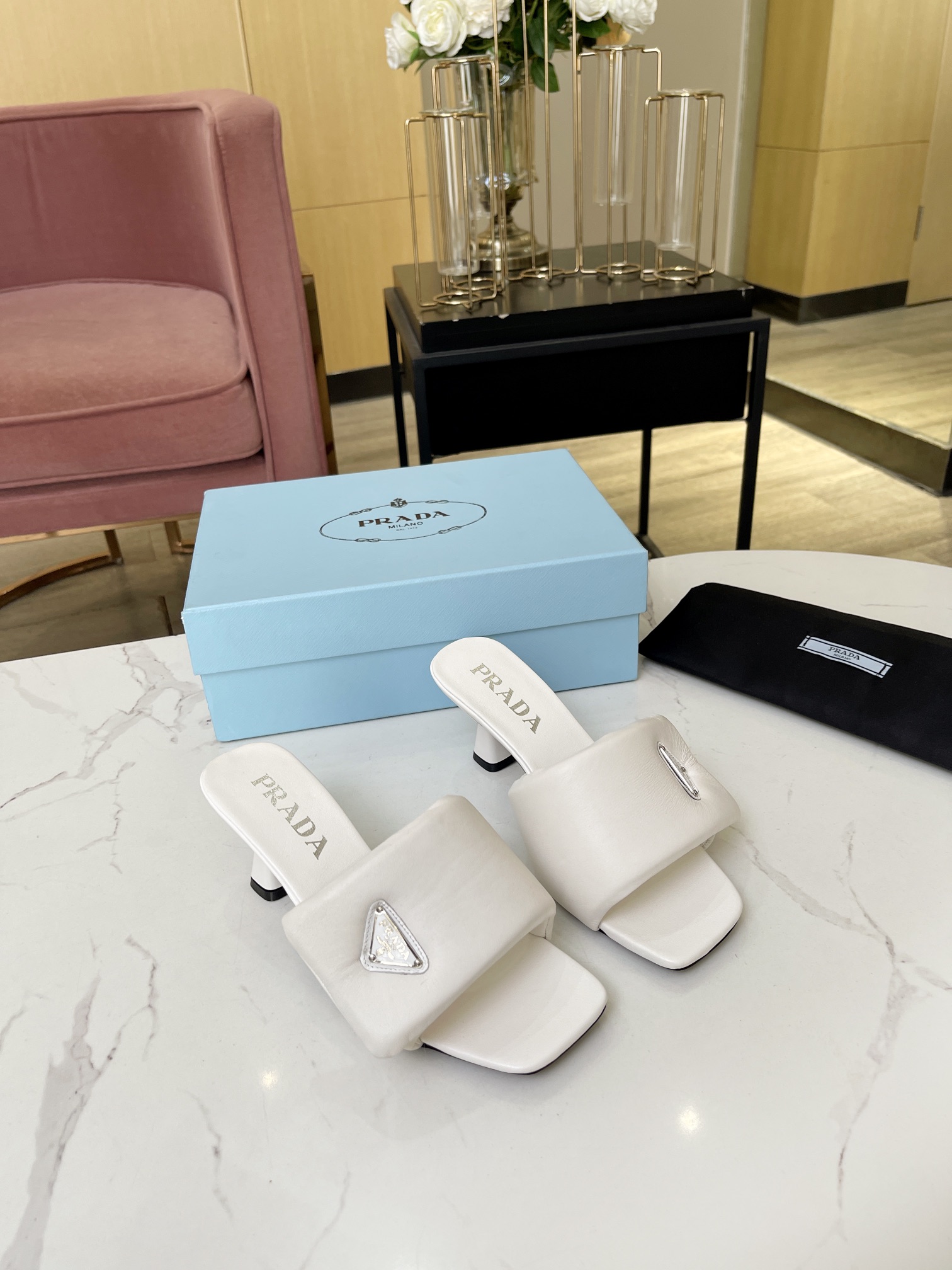 Prada Minimalist Small Heel Slippers