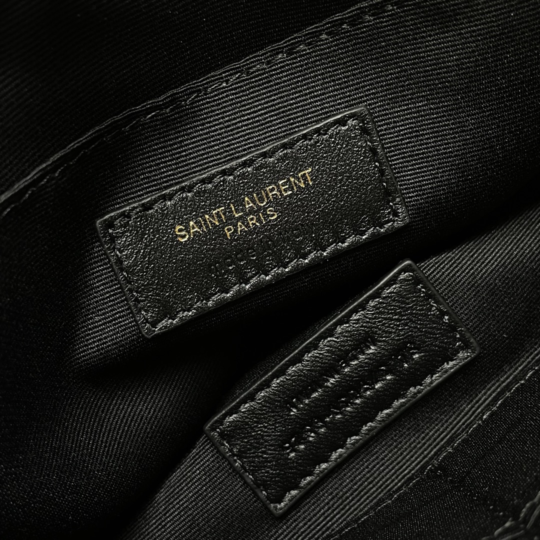 SAINT LAURENT Beige-Brown Twill Leather Clutch Bag