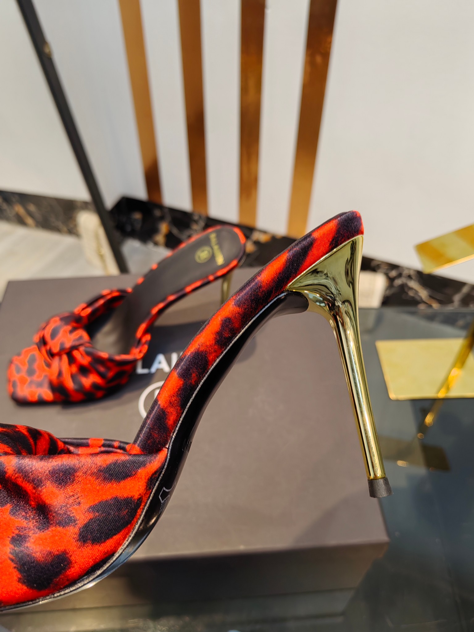 Balmain Square-Toed Leopard Print High-Heeled Slippers